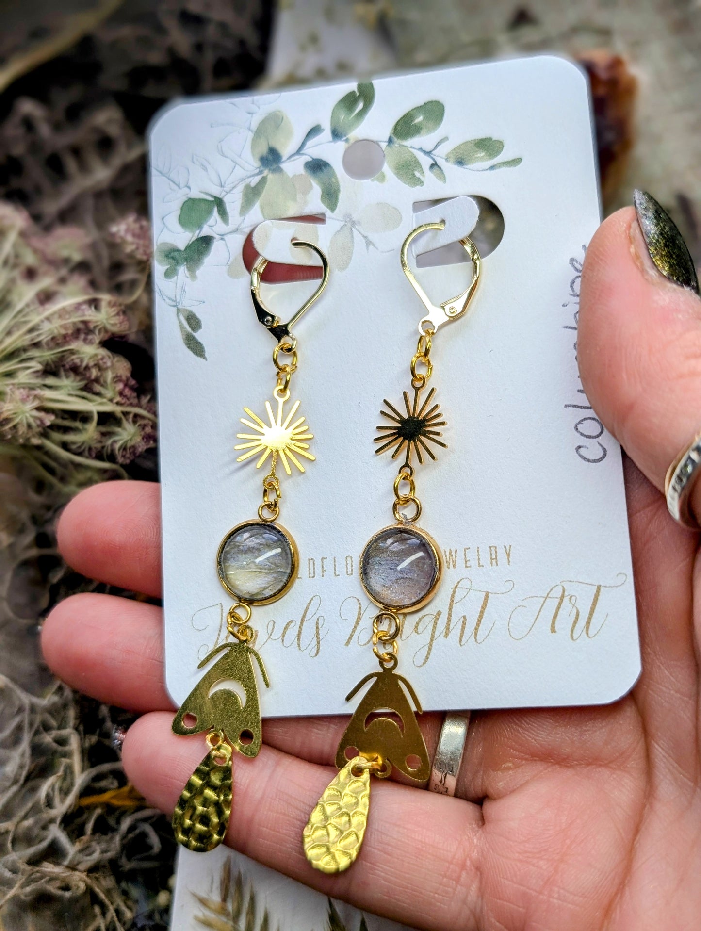 Columbine Magical Pressed Flower Wildflower Earrings with 14k Gold