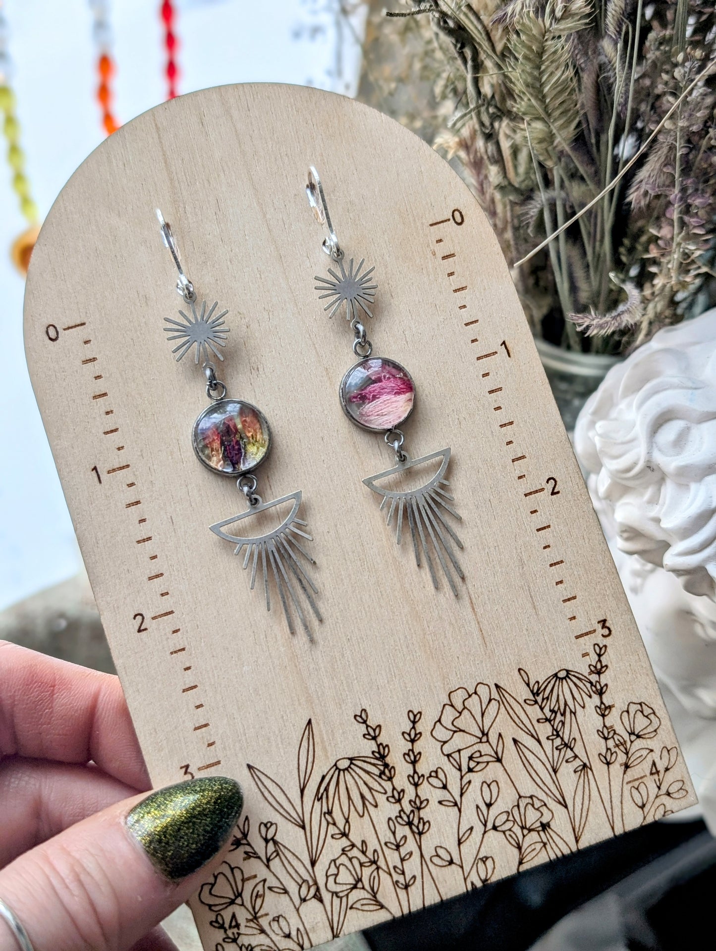 Fairy Trumpet Magical Pressed Flower Wildflower Earrings with Sterling Silver