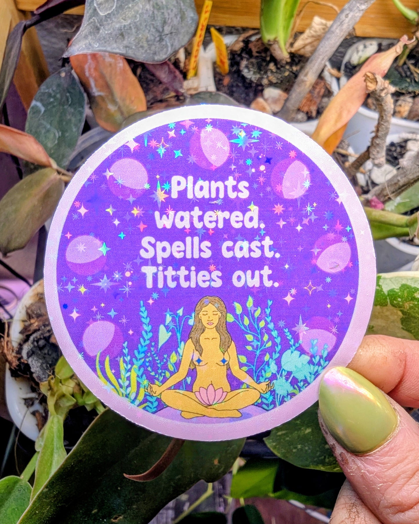Feminist Witch Gardener Glitter Vinyl Sticker