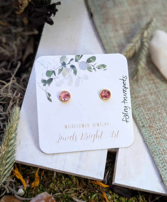 Fairy Trumpets Tiny Nature-Inspired Whimsical Earrings with Dried Floral Accents