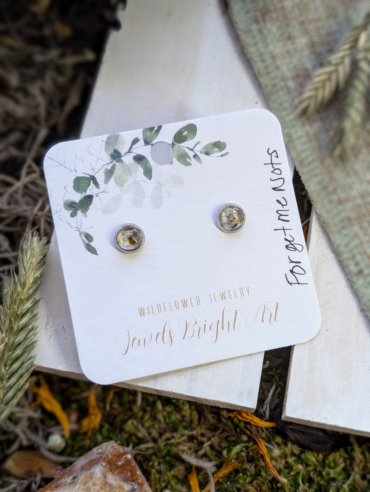 Forget-me-nots Tiny Nature-Inspired Whimsical Earrings with Dried Floral Accents