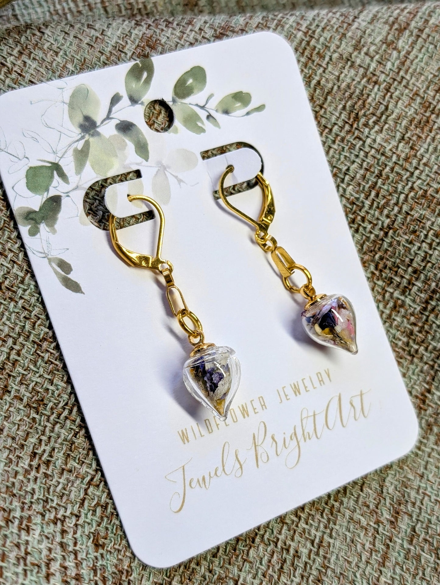 Unique Handcrafted Floral Earrings with Wildflowers and Quartz