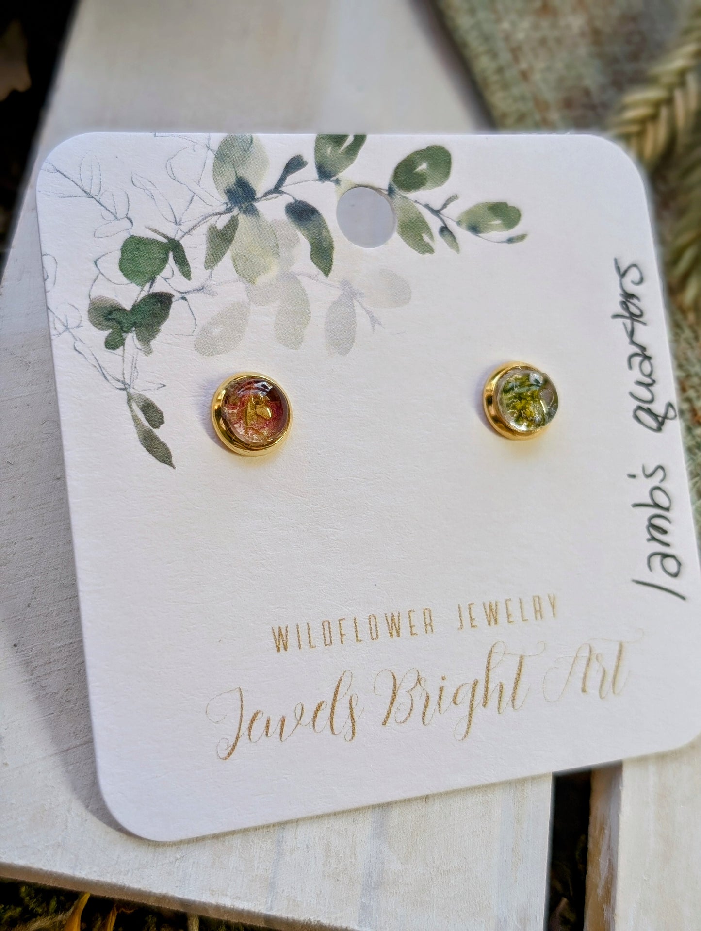 Lamb's Quarter Tiny Nature-Inspired Whimsical Earrings with Dried Floral Accents