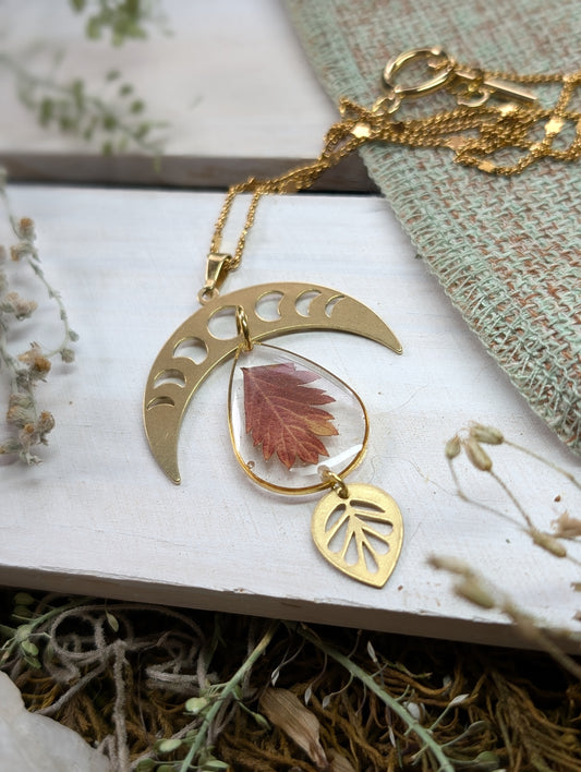 Wild Strawberry Leaf Colorado Wildflower Necklace, Pressed Flower Necklace