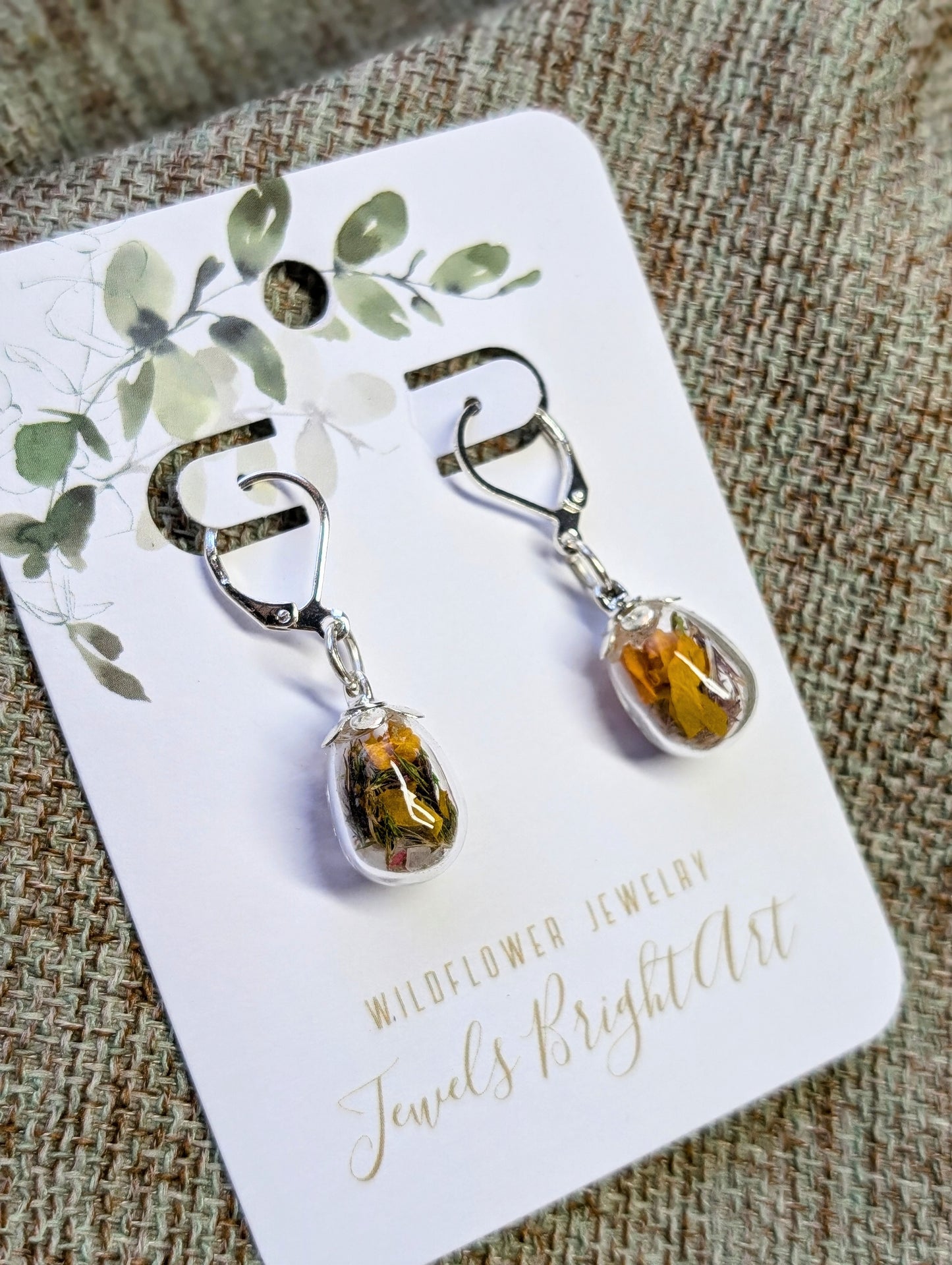 Unique Handcrafted Floral Earrings with Wildflowers and Quartz