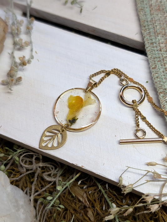 Yellow Toadflax Colorado Wildflower Necklace, Pressed Flower Necklace