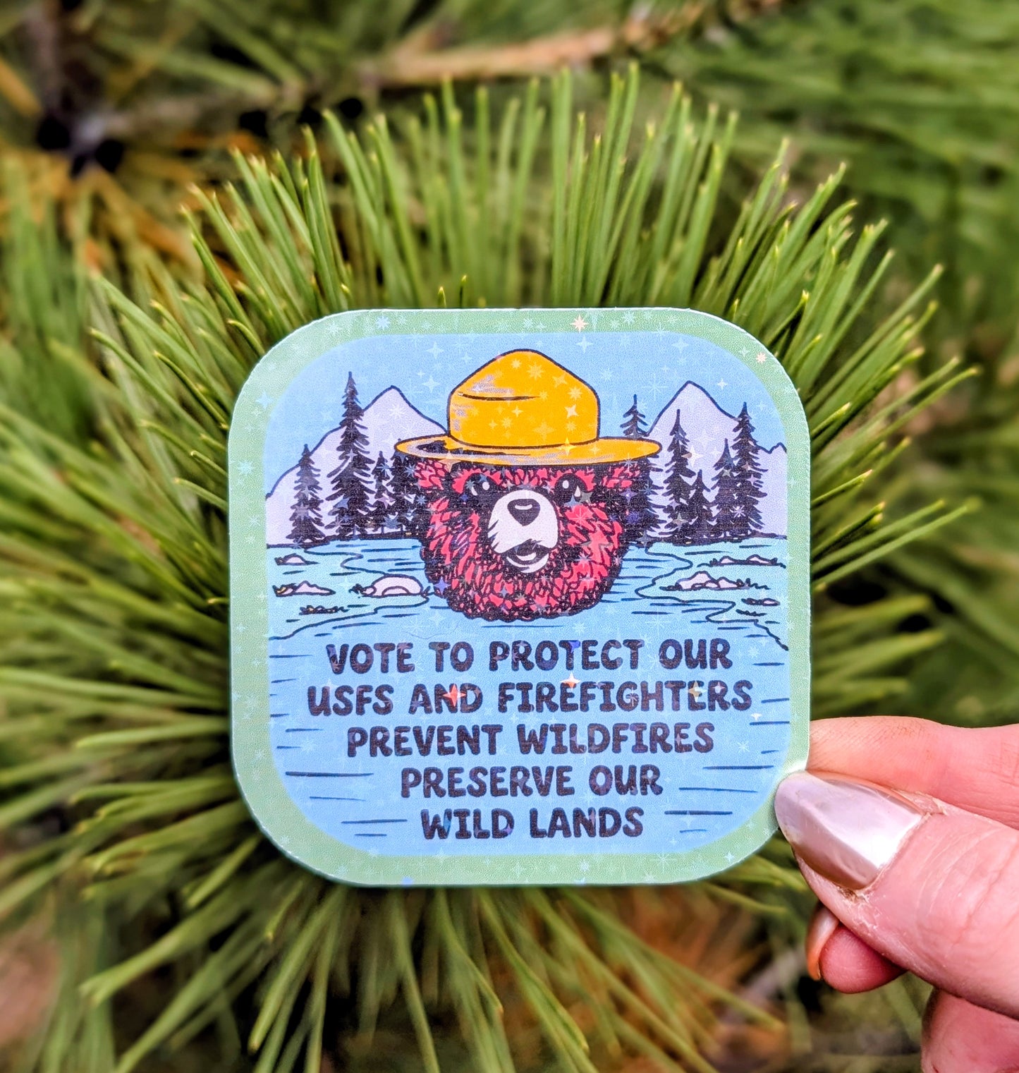 Support Wildland Firefighters, Climate Change, Protect Our Public Lands Glitter Vinyl Sticker