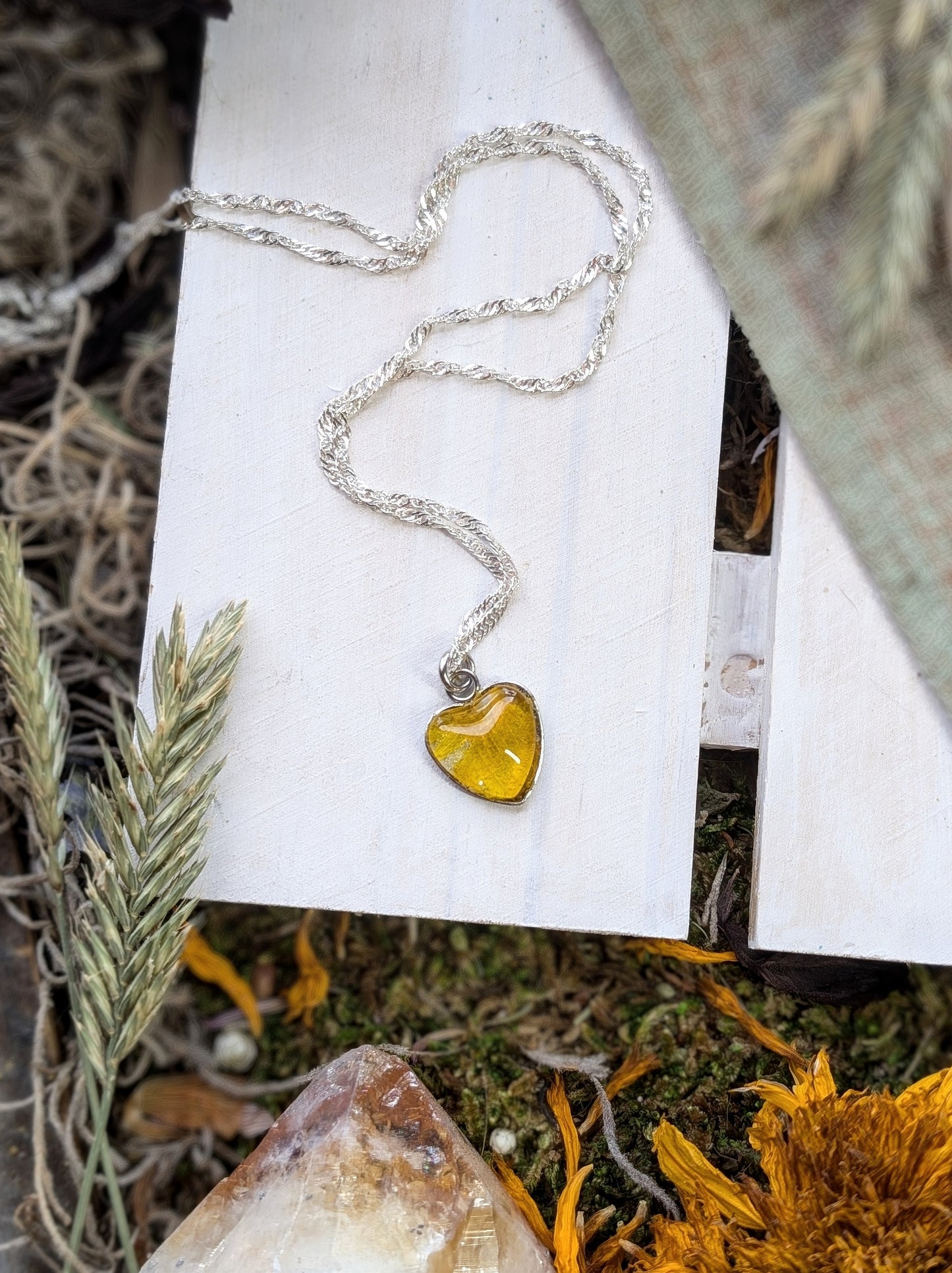 Sunflower Sterling Silver Nature-Inspired Whimsical Necklace with Dried Floral Accents