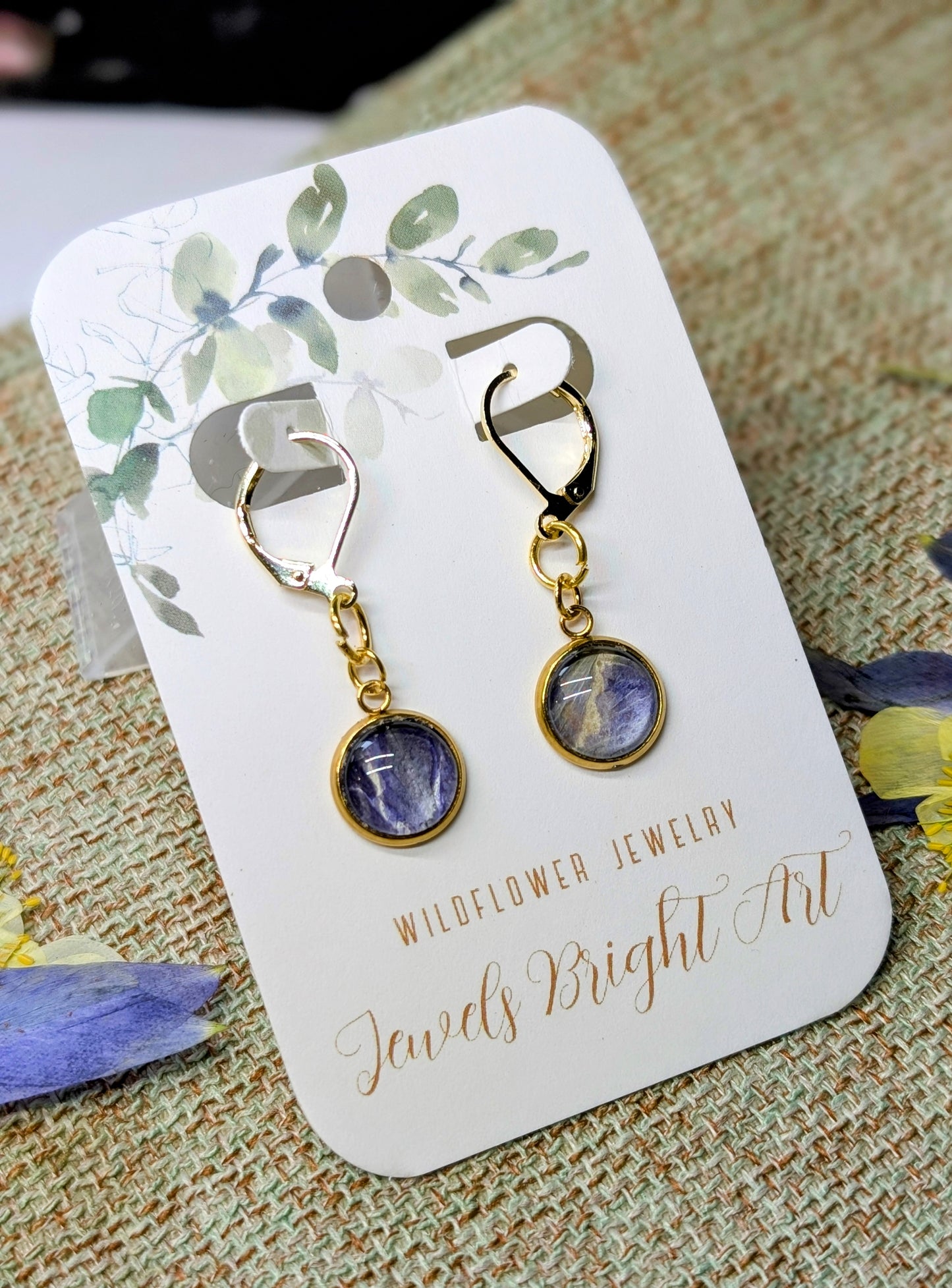 Colorado Columbine Magical Pressed Flower Wildflower Earrings with 14k Gold