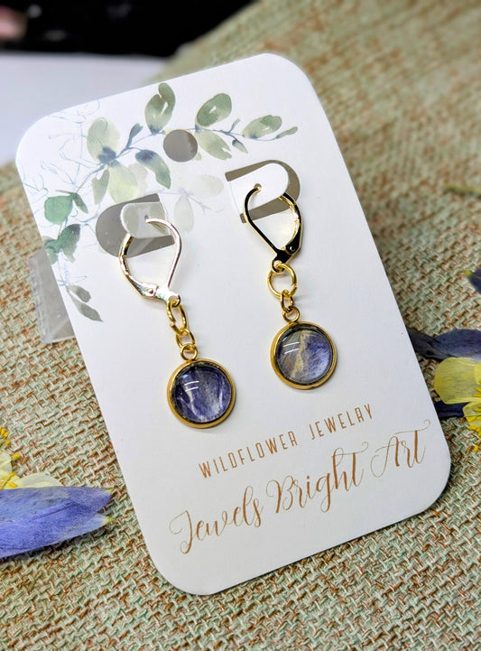Colorado Columbine Magical Pressed Flower Wildflower Earrings with 14k Gold