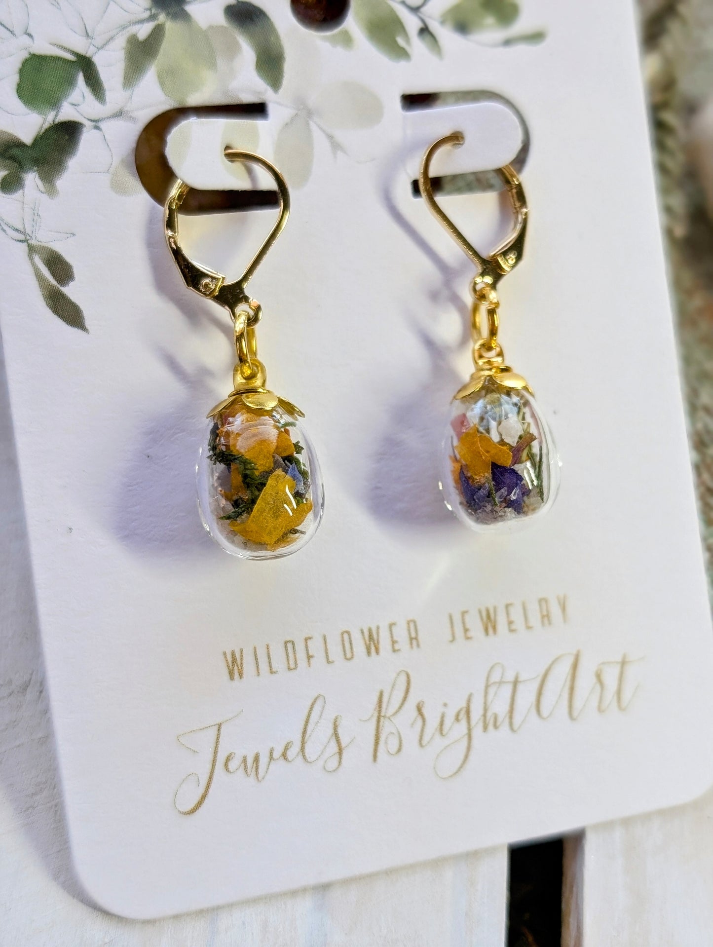 Unique Handcrafted Floral Earrings with Wildflowers and Quartz