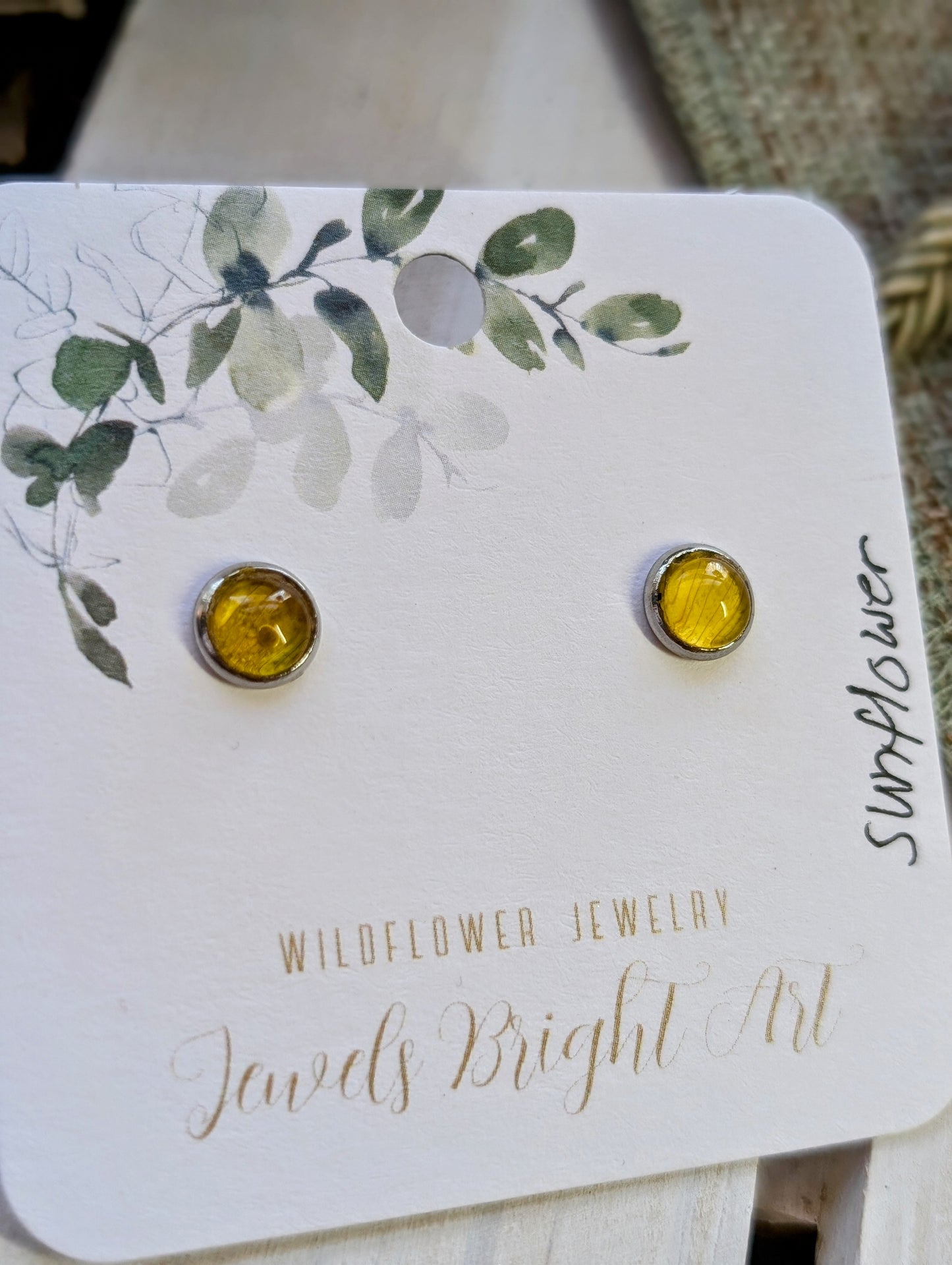 Sunflower Tiny Nature-Inspired Whimsical Earrings with Dried Floral Accents