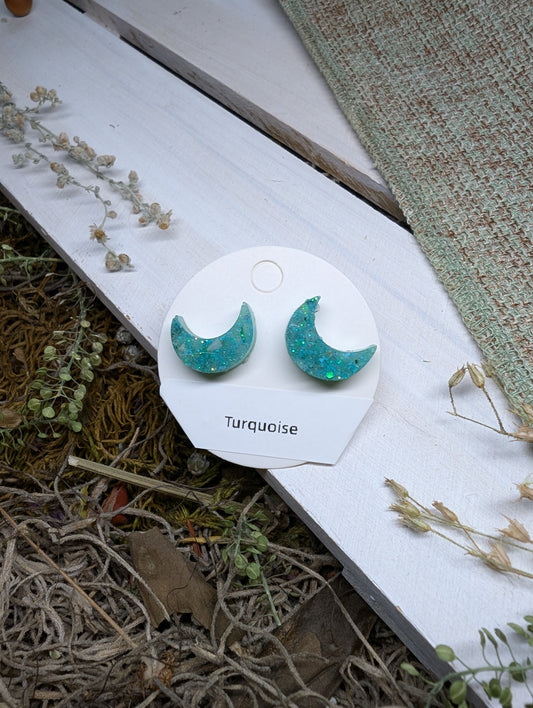 Turquoise Crystal Stud Earrings, Real Crystal Studs