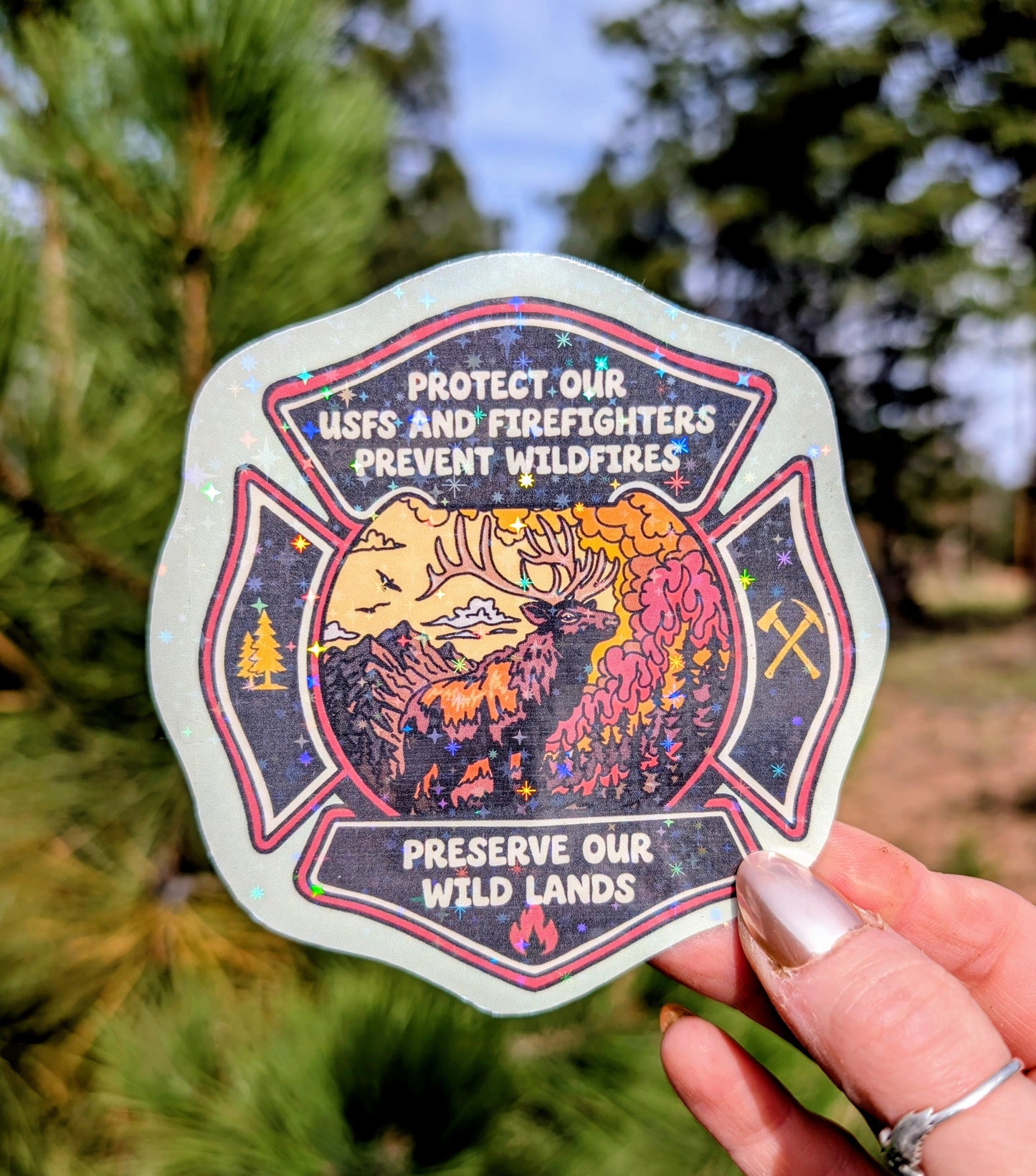 Support Wildland Firefighters, Climate Change, Protect Our Public Lands Glitter Vinyl Sticker