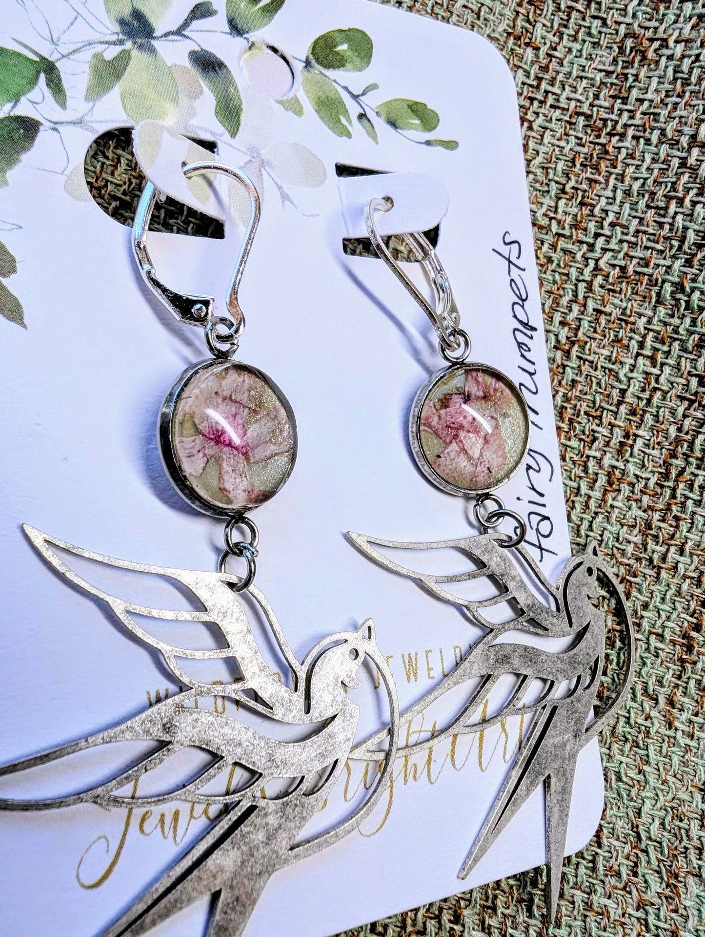 Fairy Trumpets Magical Pressed Flower Wildflower Earrings with Sterling Silver