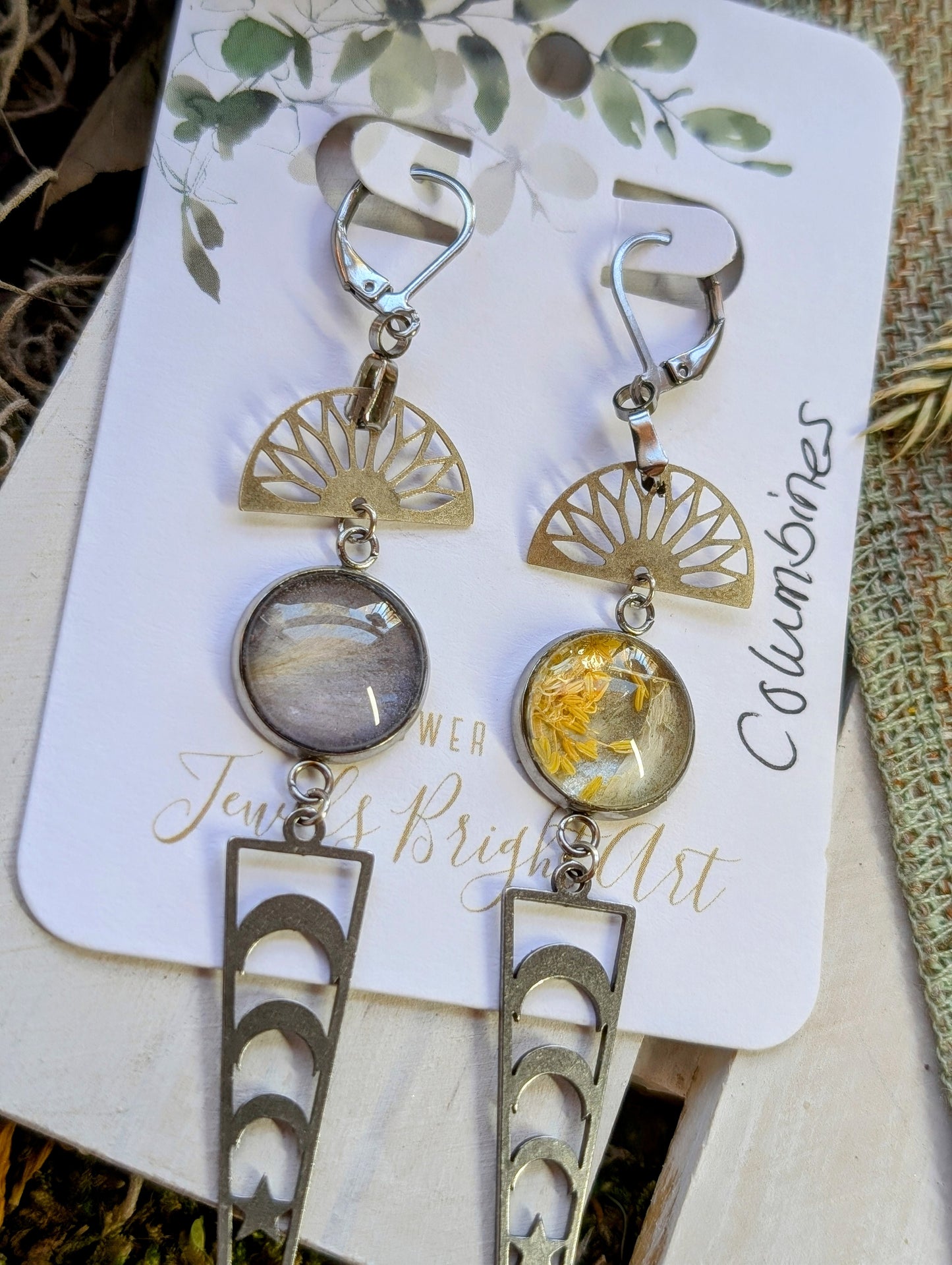 Columbine Magical Pressed Flower Wildflower Earrings with Sterling Silver