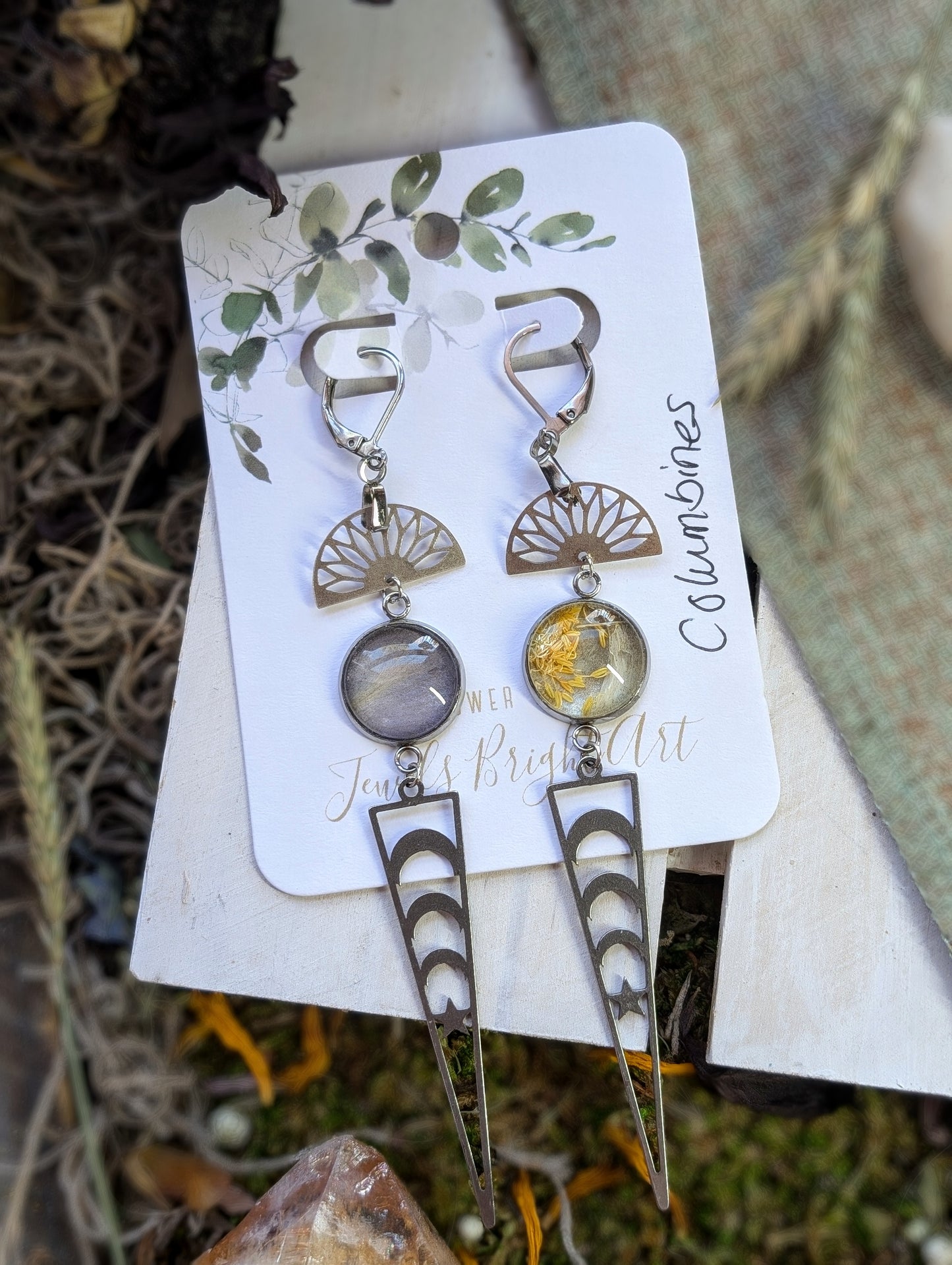 Columbine Magical Pressed Flower Wildflower Earrings with Sterling Silver