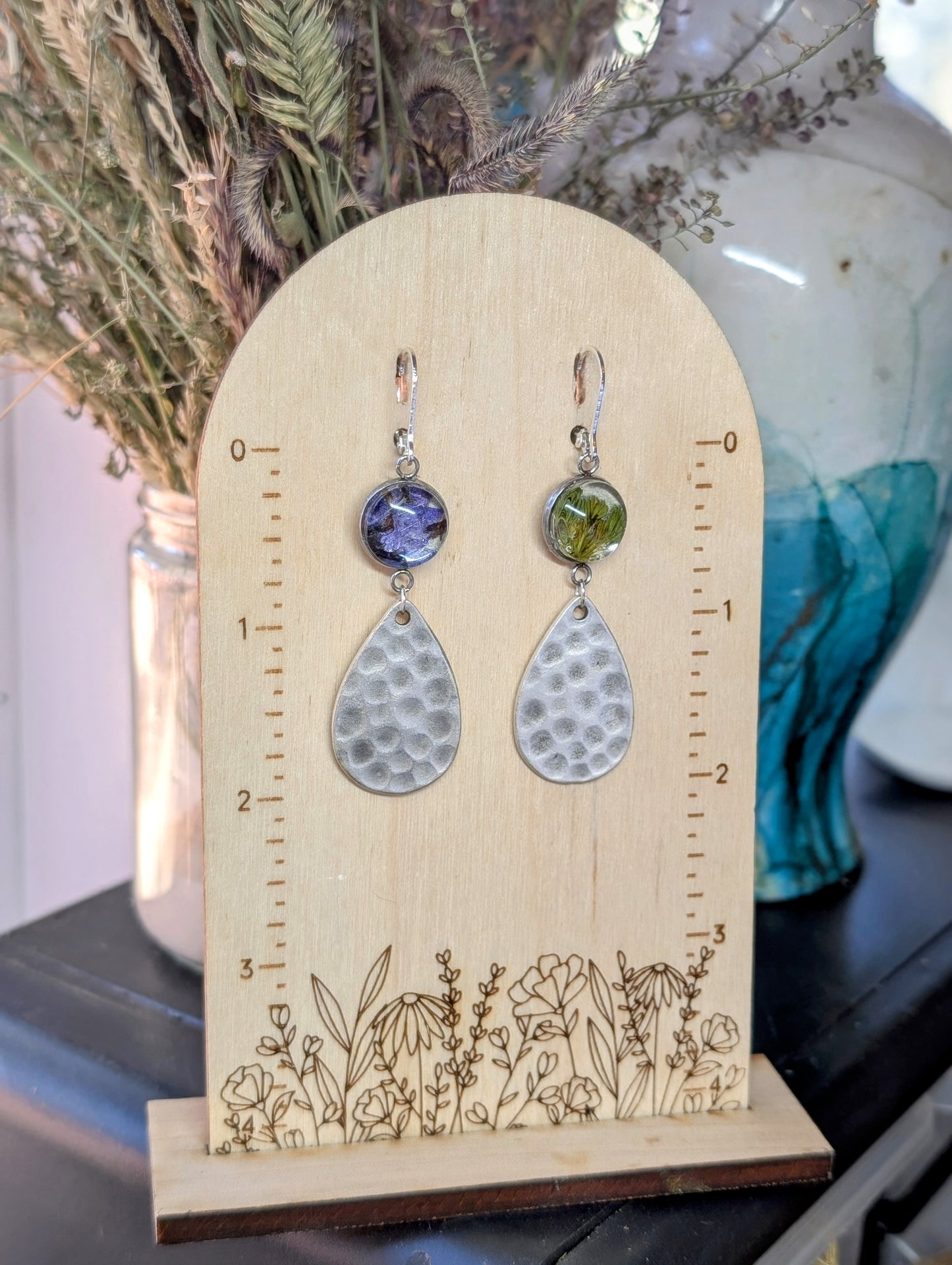 Harabel and Sage Magical Pressed Flower Wildflower Earrings with Sterling Silver