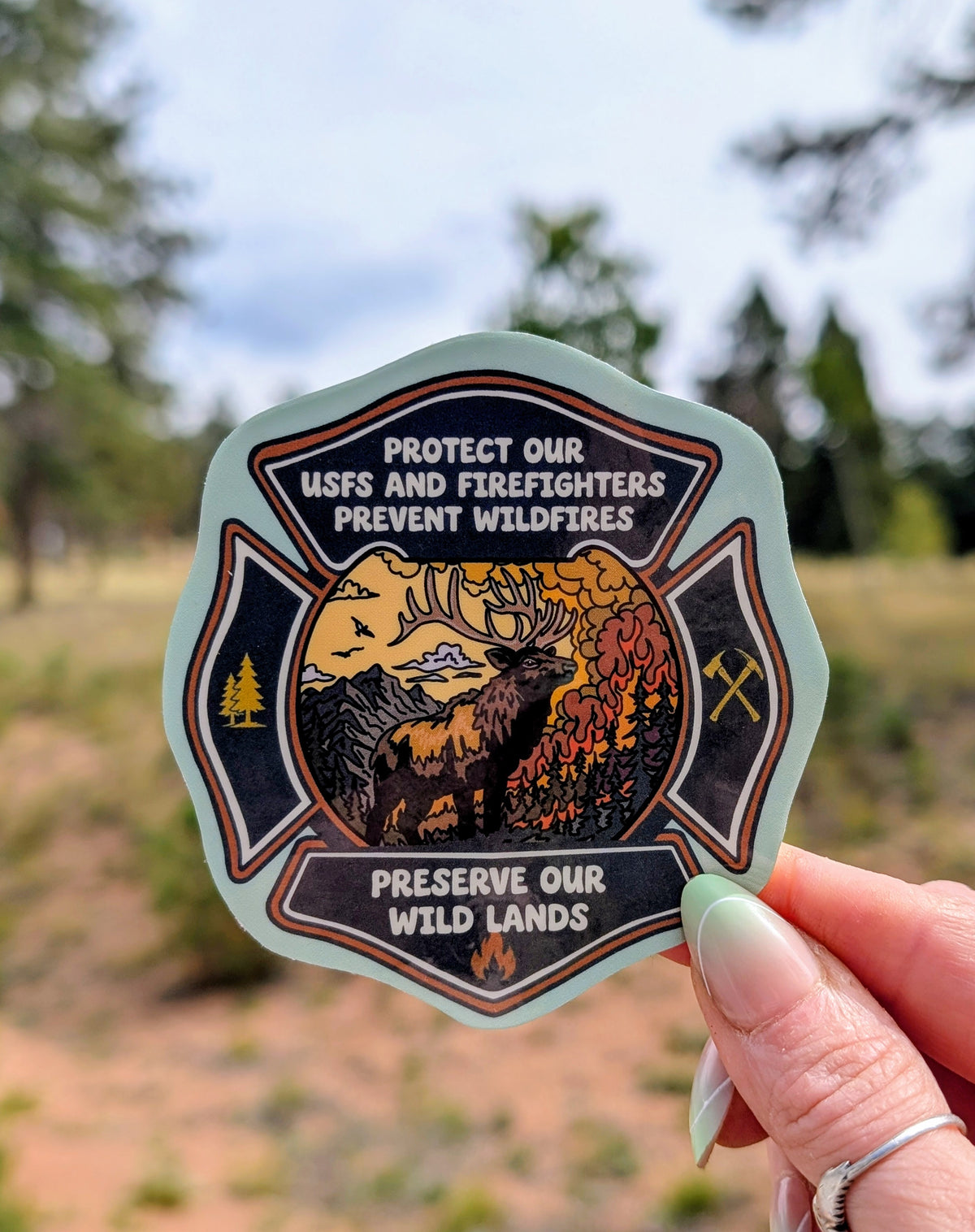 Support Wildland Firefighters, Climate Change, Protect Our Public Lands Glitter Vinyl Sticker, Weatherproof Vinyl