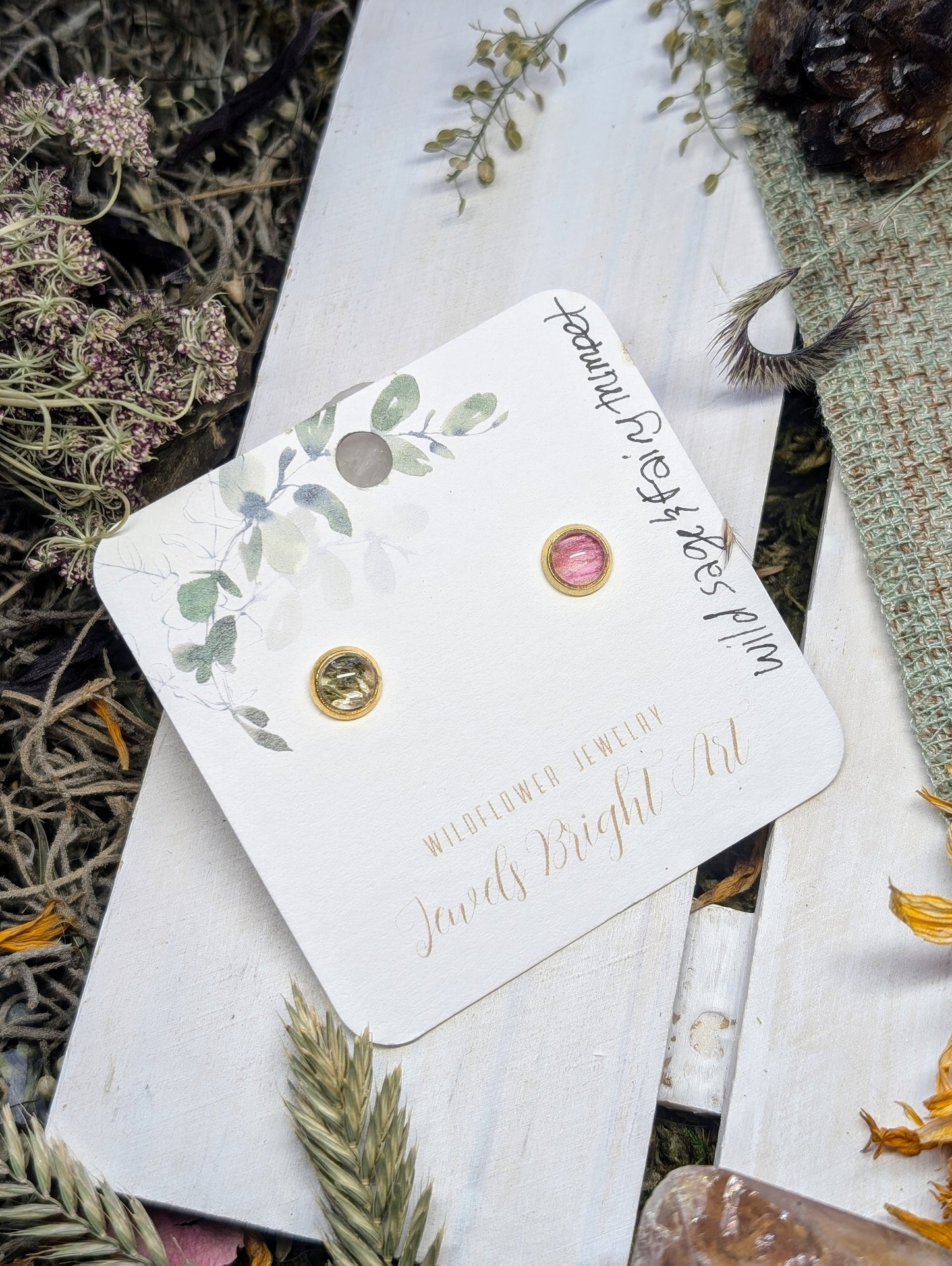 Wild Sage and Fairy Trumpets Tiny Nature-Inspired Whimsical Earrings with Dried Floral Accents