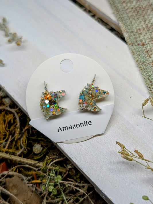 Amazonite Crystal Stud Earrings, Real Crystal Studs