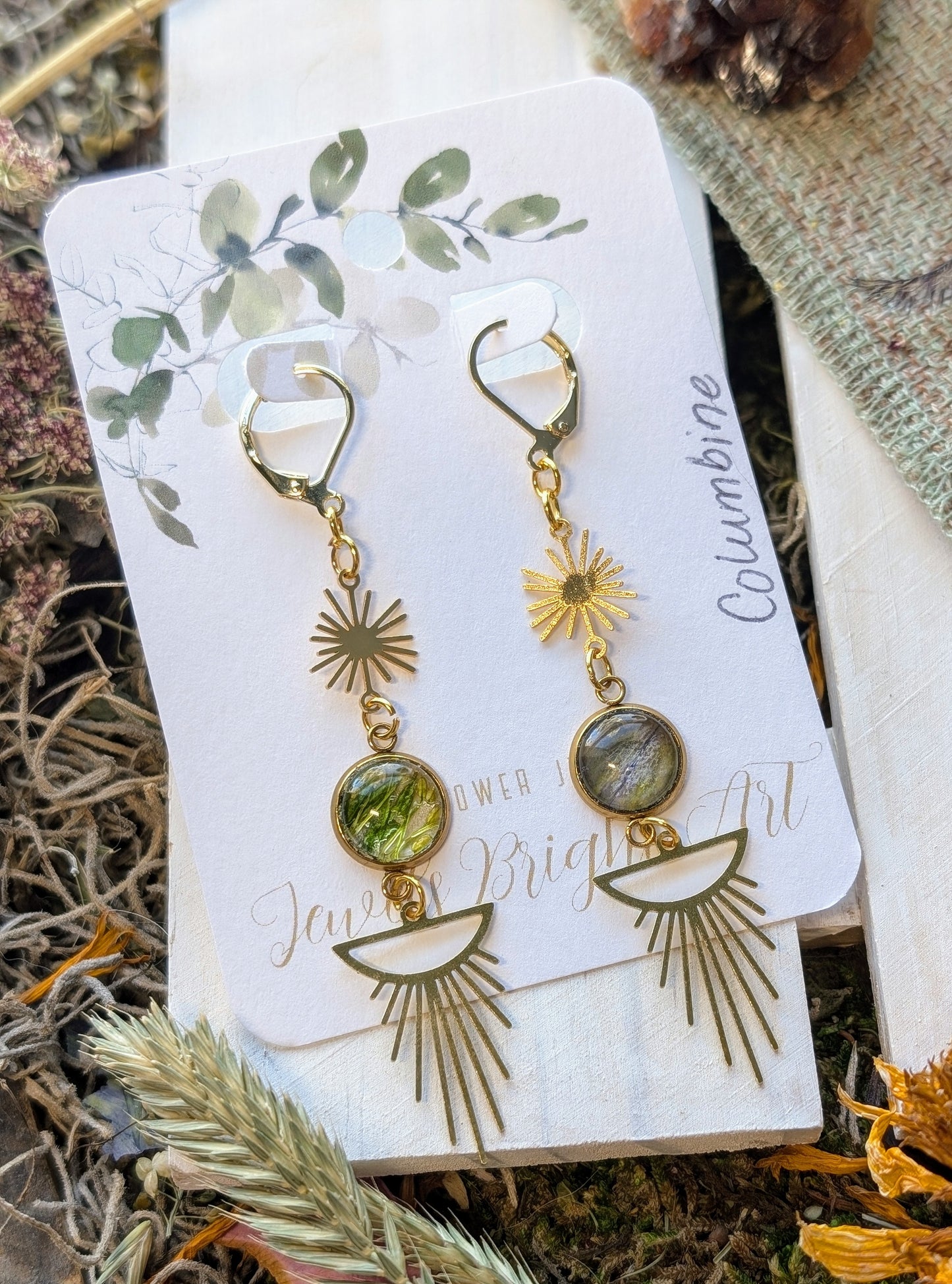 Columbine Magical Pressed Flower Wildflower Earrings with 14k Gold