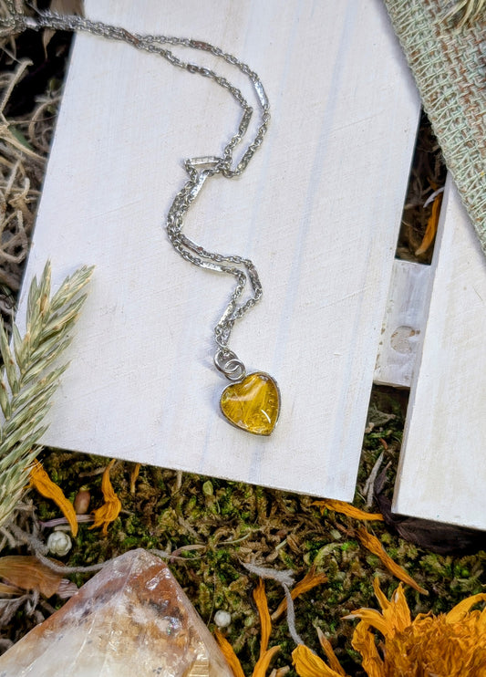 Tiny Sunflower Sterling Silver Nature-Inspired Whimsical Necklace with Dried Floral Accents