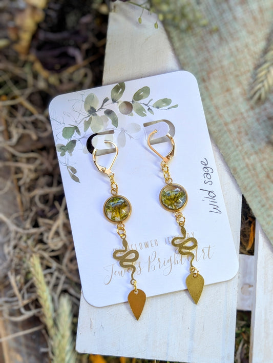 Wild Sage Magical Pressed Flower Wildflower Earrings with 14k Gold