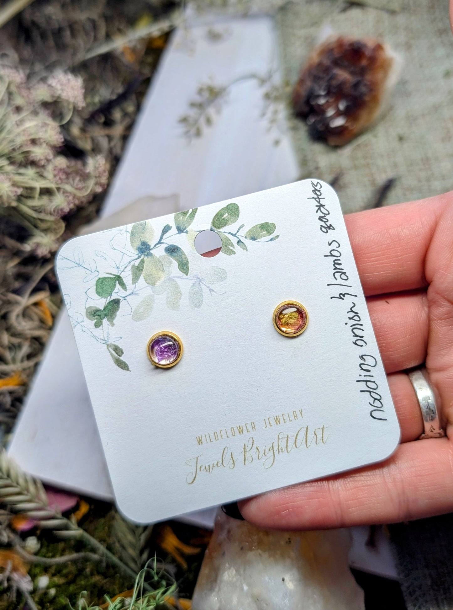 Fairy Trumpet and Lamb's Quarter Tiny Nature-Inspired Whimsical Earrings with Dried Floral Accents