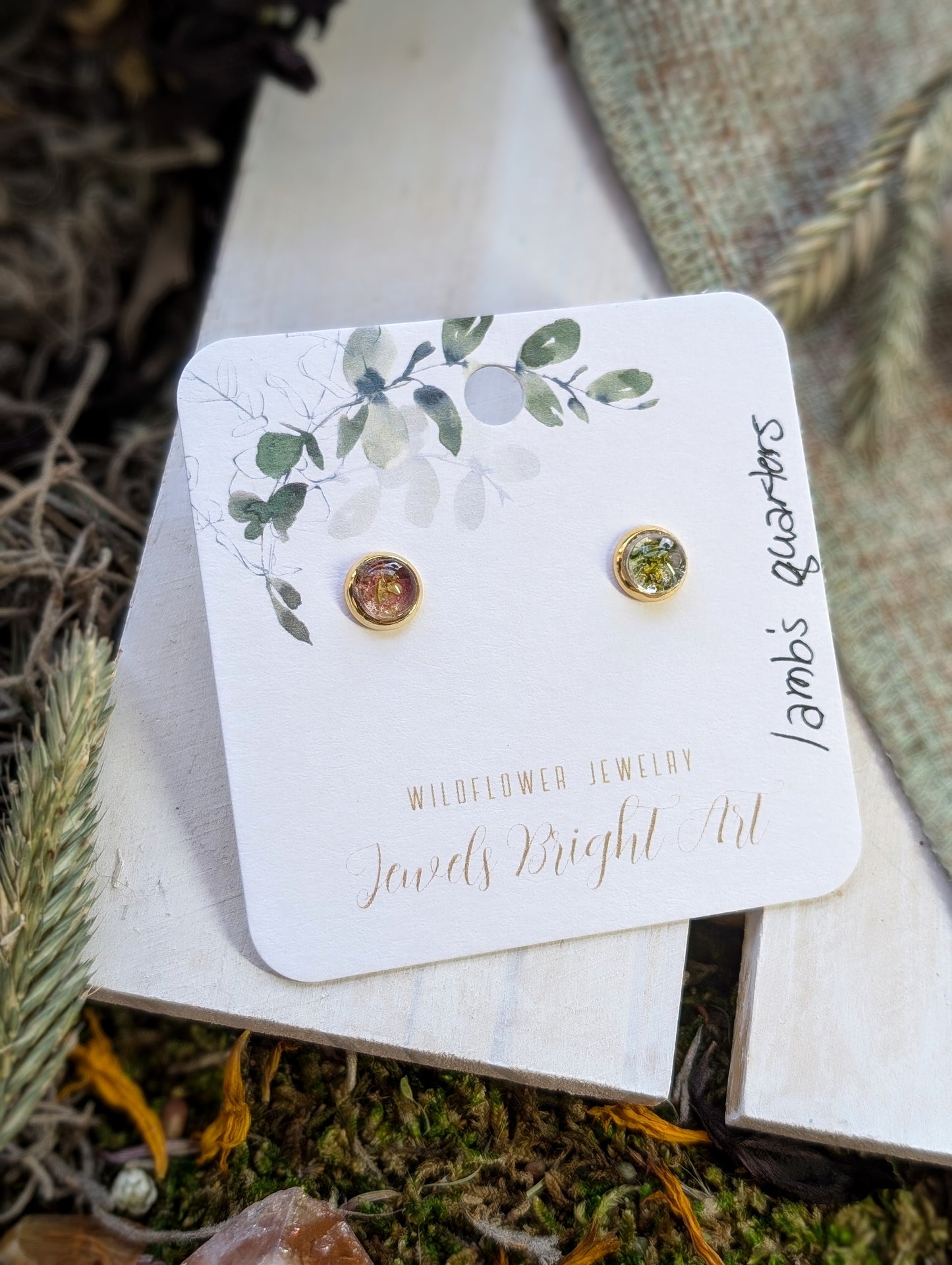 Lamb's Quarter Tiny Nature-Inspired Whimsical Earrings with Dried Floral Accents