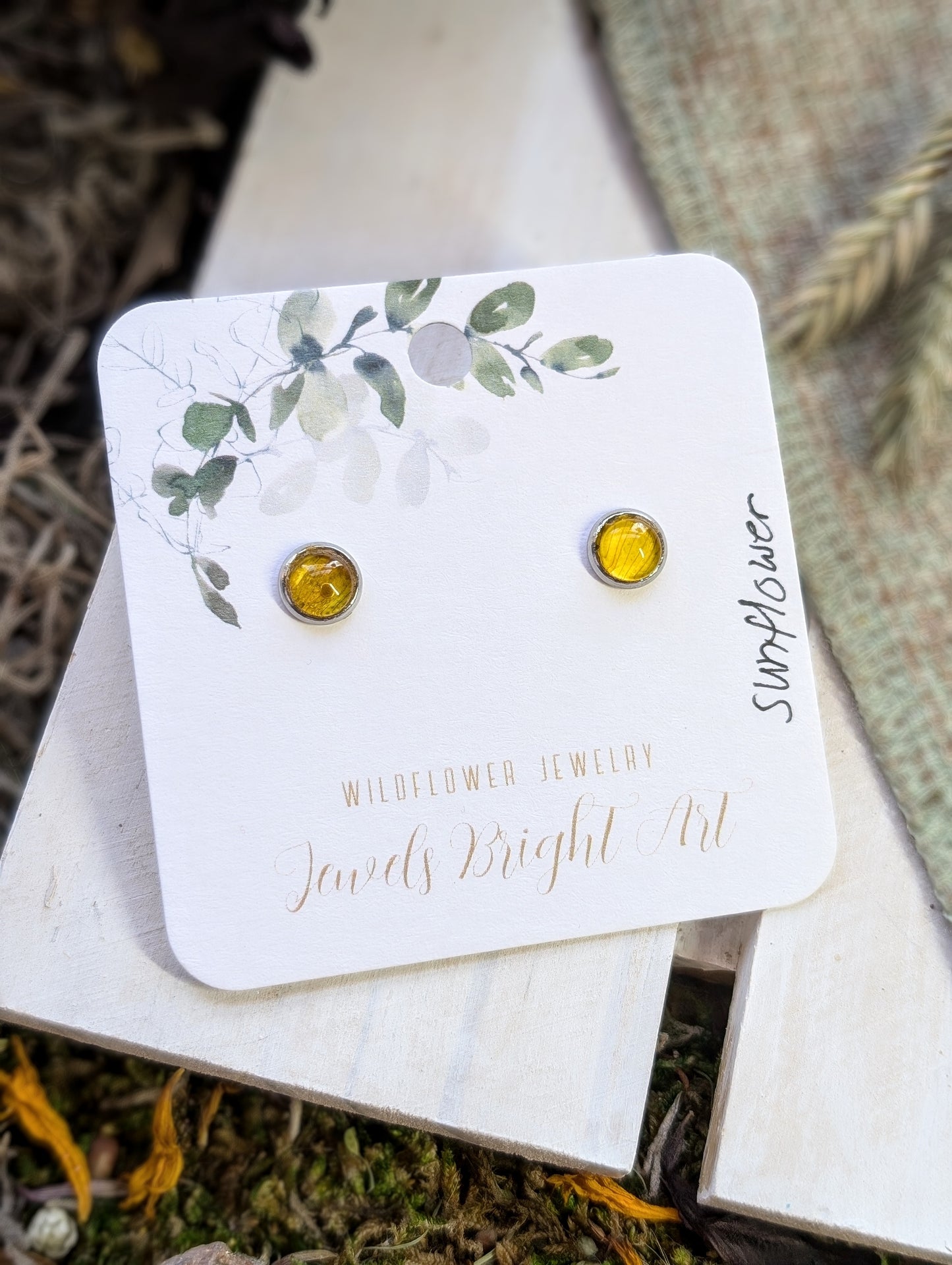 Sunflower Tiny Nature-Inspired Whimsical Earrings with Dried Floral Accents