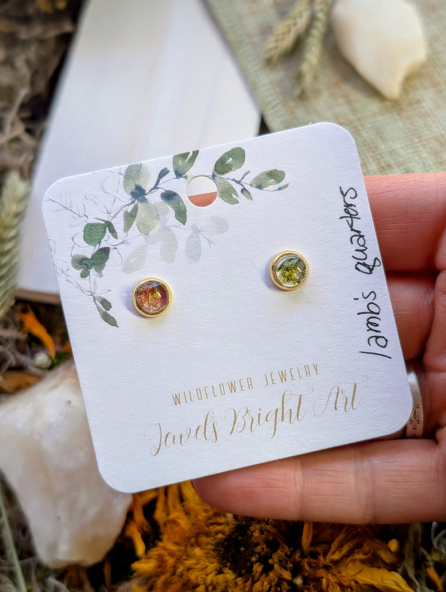 Lamb's Quarter Tiny Nature-Inspired Whimsical Earrings with Dried Floral Accents