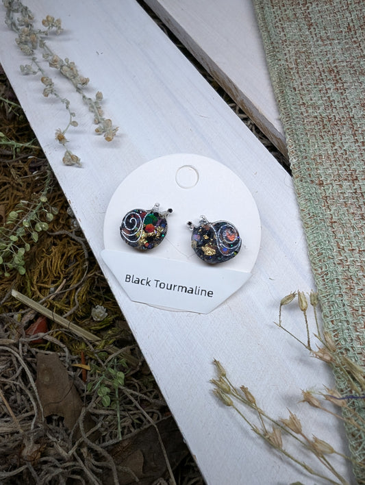 Black Tourmaline Crystal Stud Earrings, Real Crystal Studs