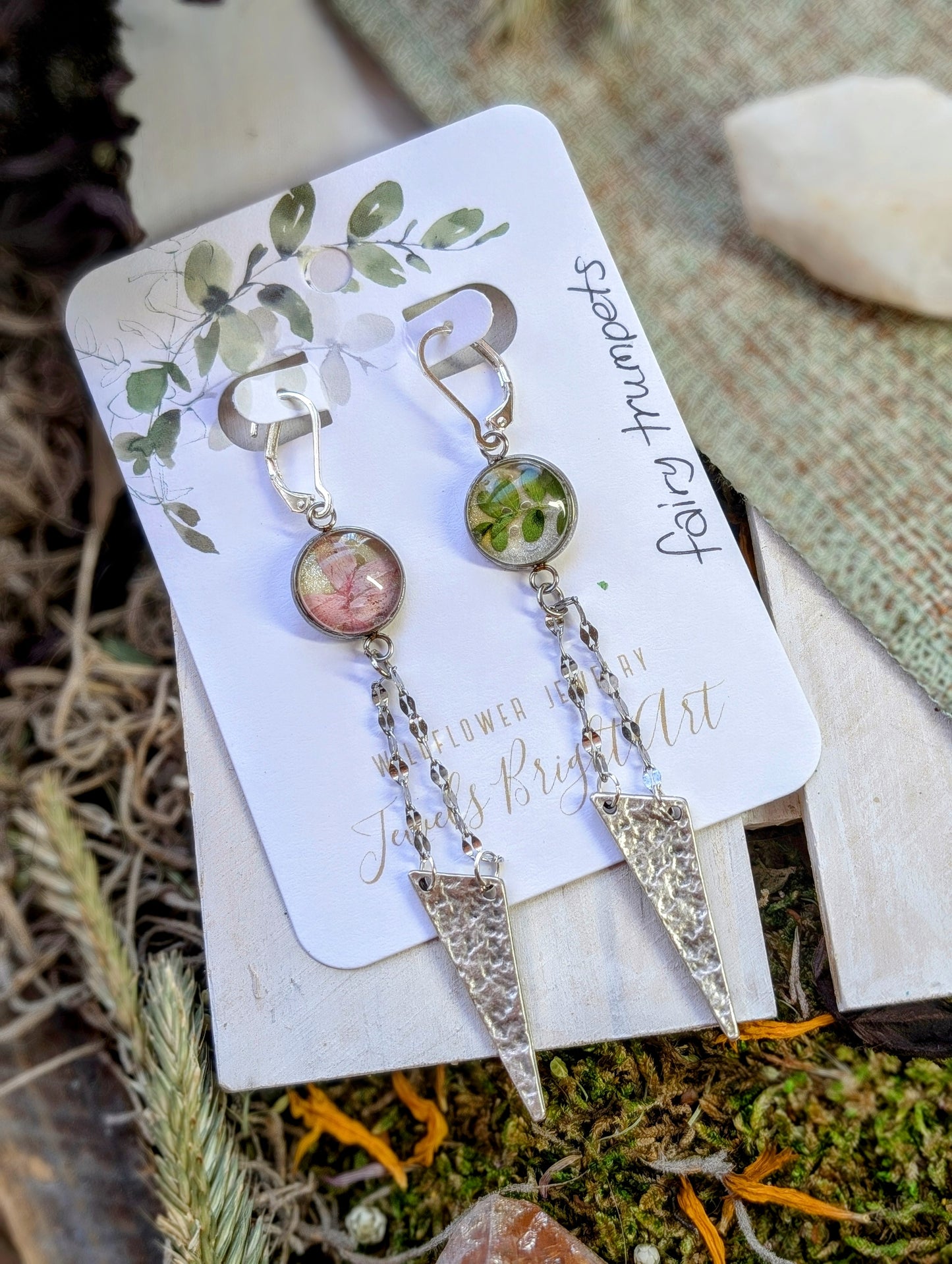 Fairy Trumpet Magical Pressed Flower Wildflower Earrings with Sterling Silver