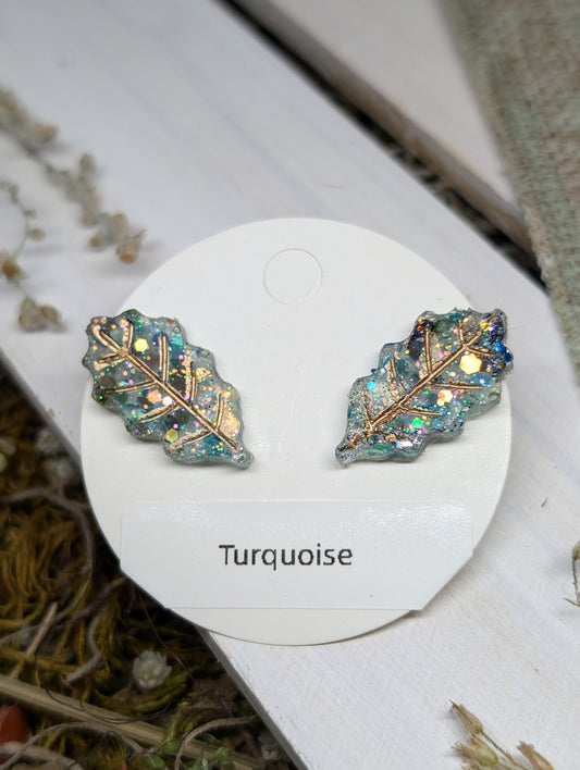 Turquoise Crystal Stud Earrings, Real Crystal Studs