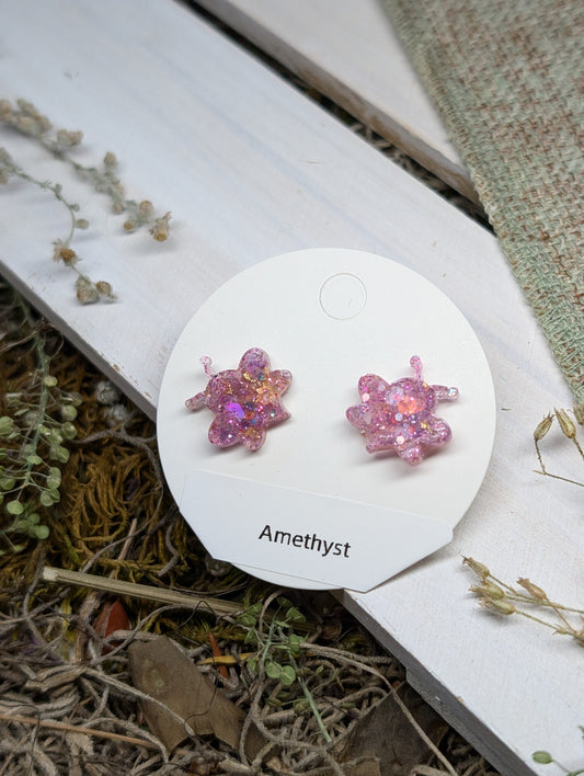 Amethyst Crystal Stud Earrings, Real Crystal Studs