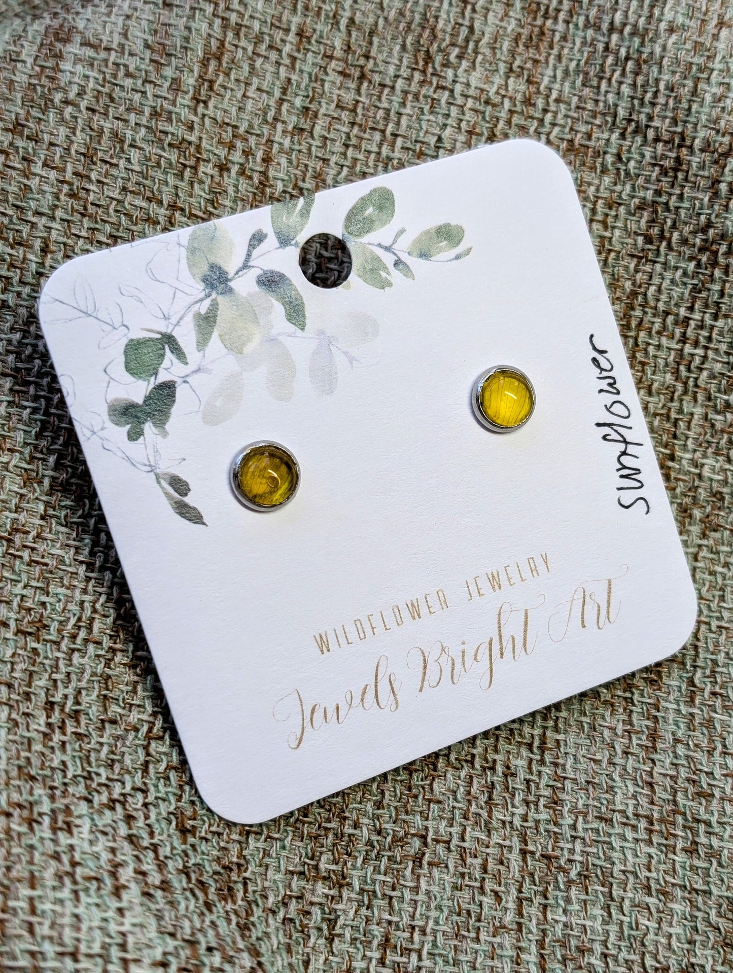 Sunflower Tiny Nature-Inspired Whimsical Earrings with Dried Floral Accents