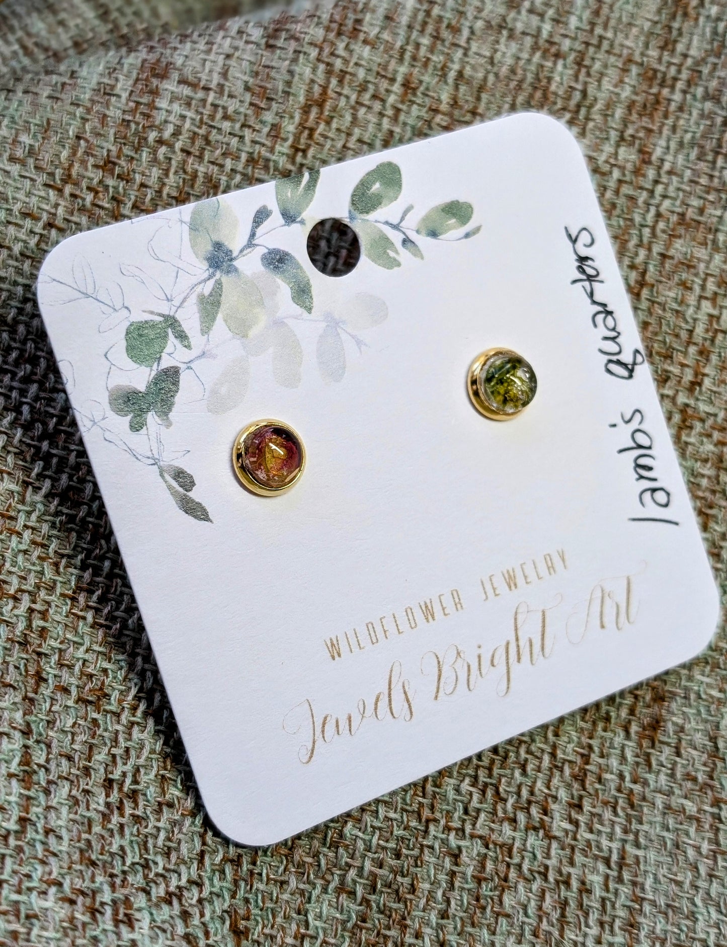 Lamb's Quarter Tiny Nature-Inspired Whimsical Earrings with Dried Floral Accents