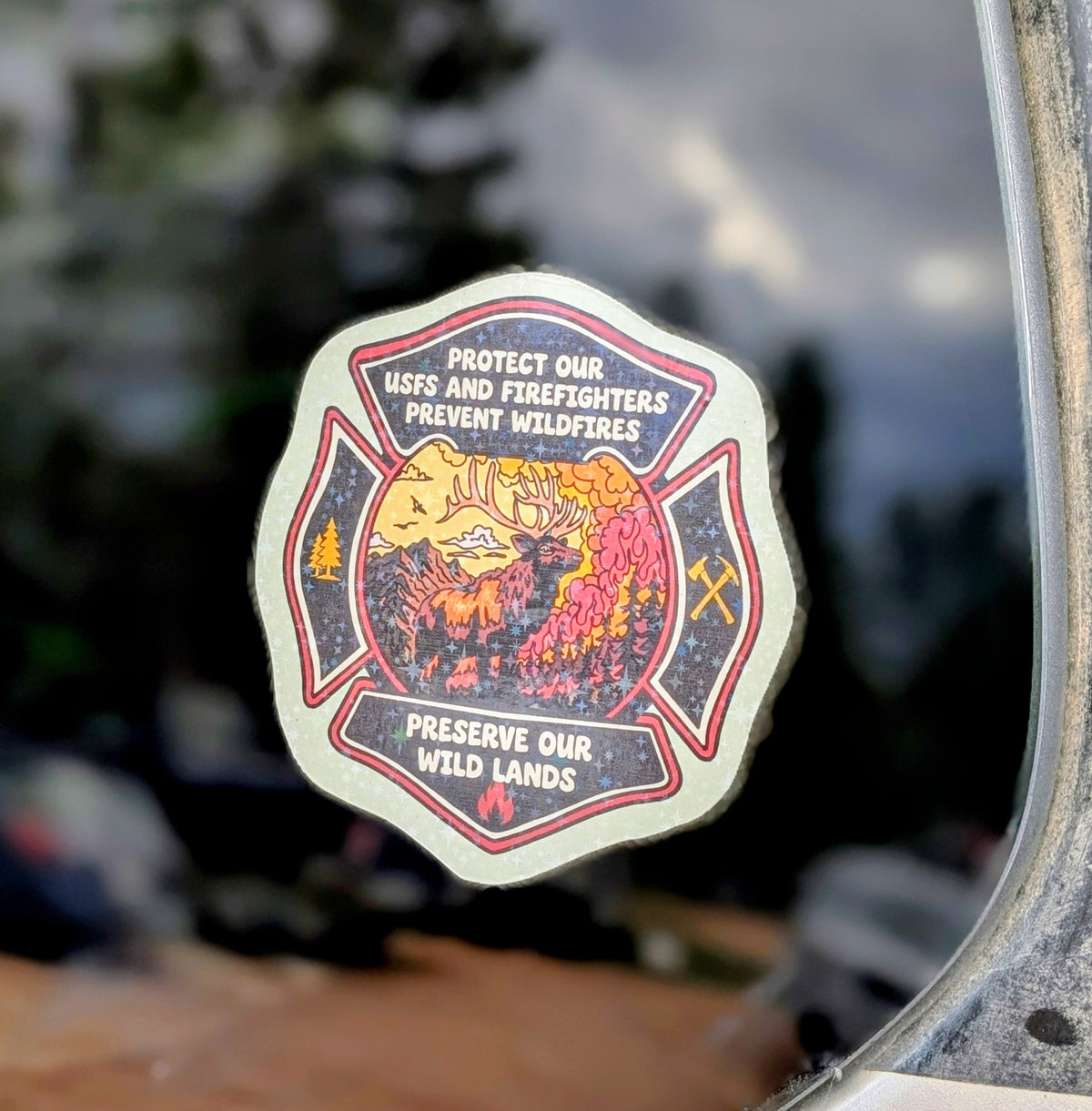 Support Wildland Firefighters, Climate Change, Protect Our Public Lands Glitter Vinyl Sticker