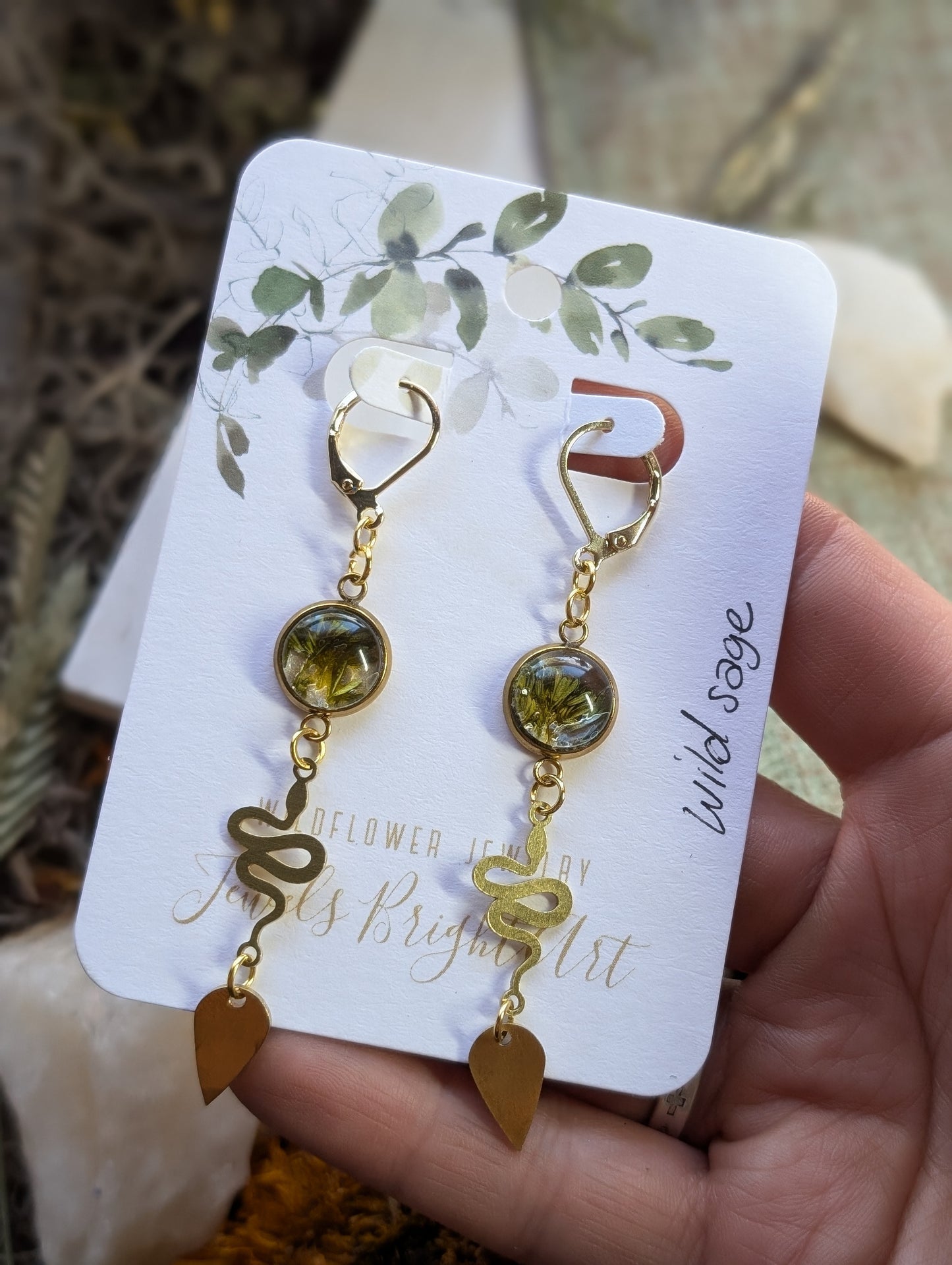 Wild Sage Magical Pressed Flower Wildflower Earrings with 14k Gold