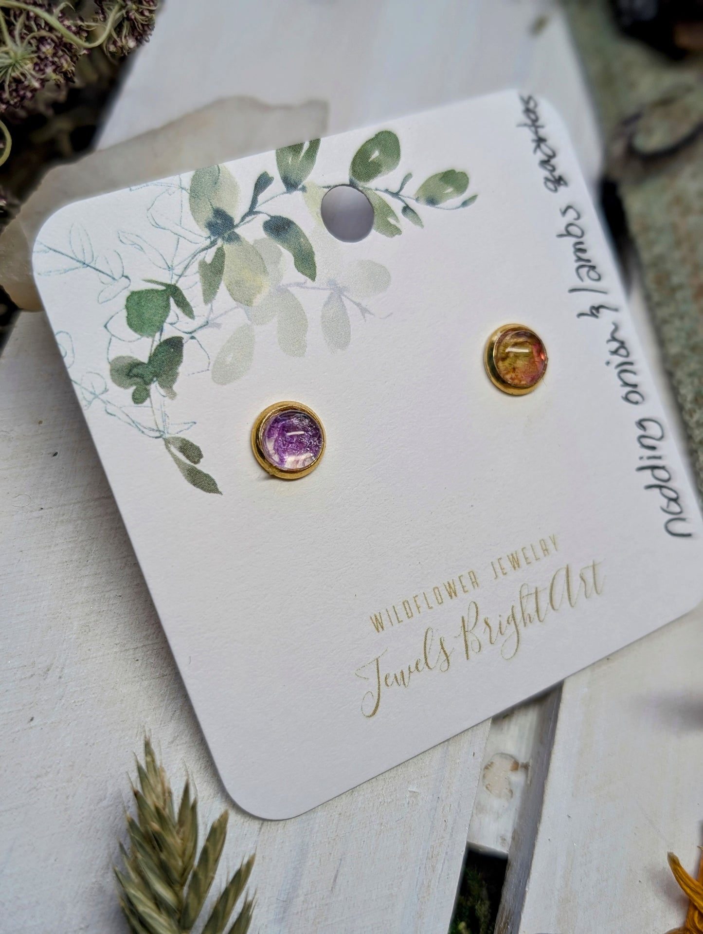 Fairy Trumpet and Lamb's Quarter Tiny Nature-Inspired Whimsical Earrings with Dried Floral Accents