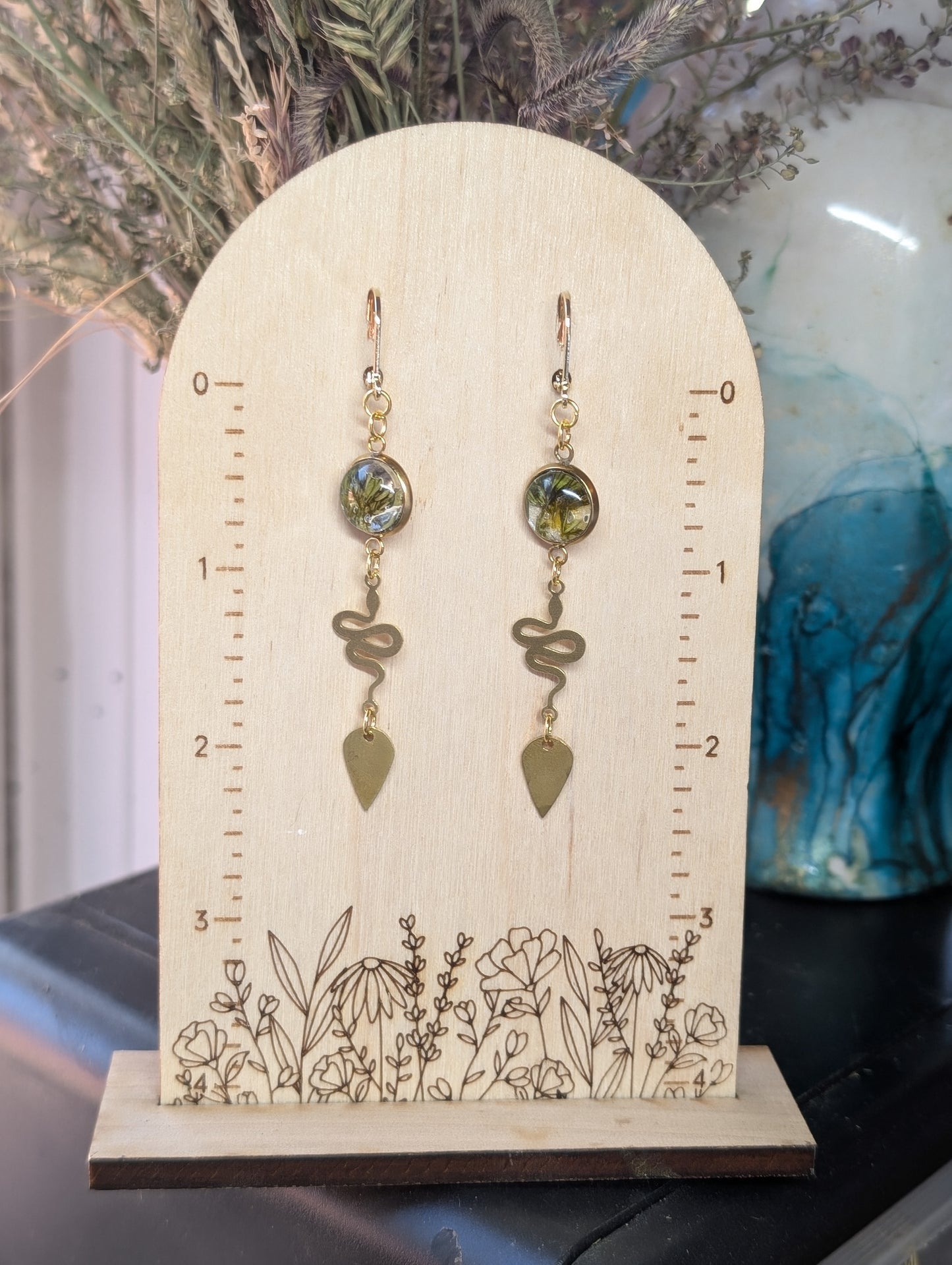 Wild Sage Magical Pressed Flower Wildflower Earrings with 14k Gold