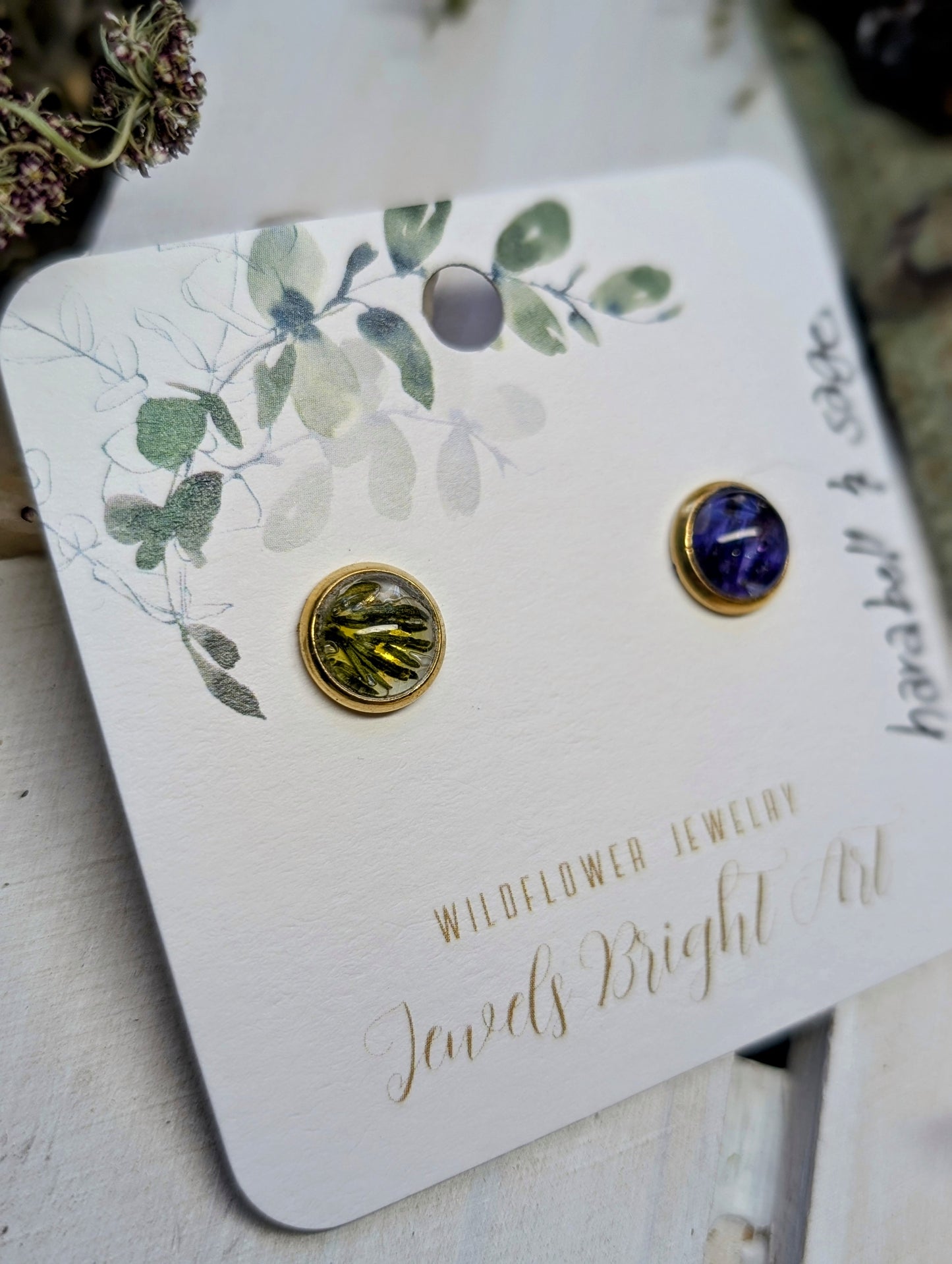 Harabel and Wild Sage Tiny Nature-Inspired Whimsical Earrings with Dried Floral Accents