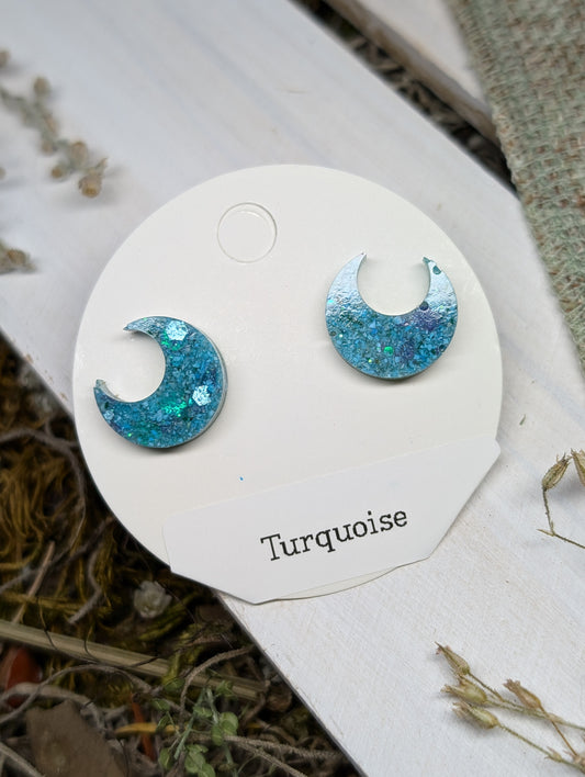 Turquoise Crystal Stud Earrings, Real Crystal Studs