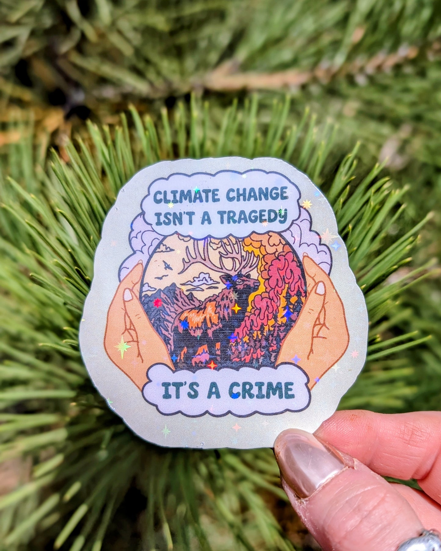Support Wildland Firefighters, Climate Change, Protect Our Public Lands Glitter Vinyl Sticker