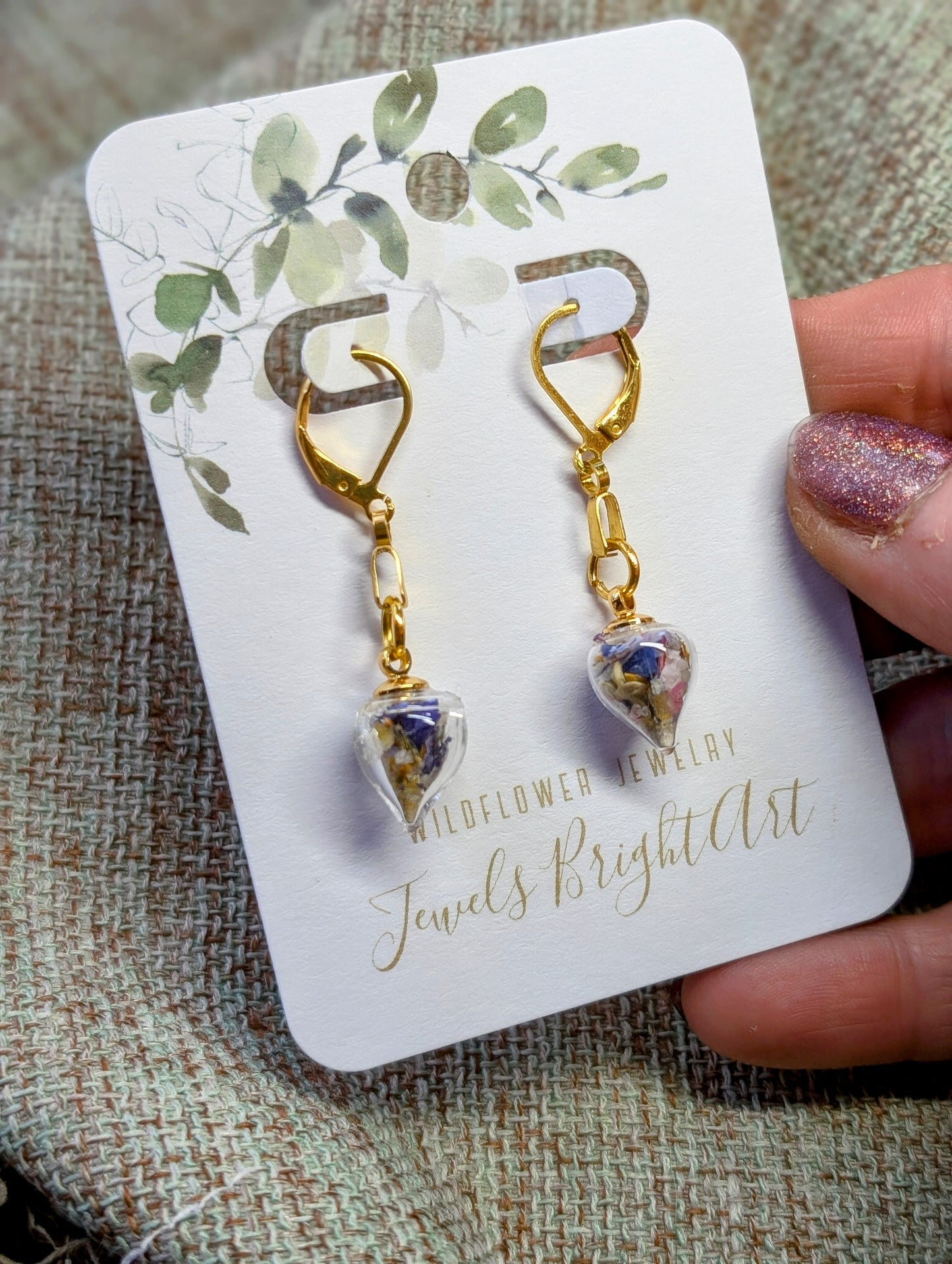 Unique Handcrafted Floral Earrings with Wildflowers and Quartz