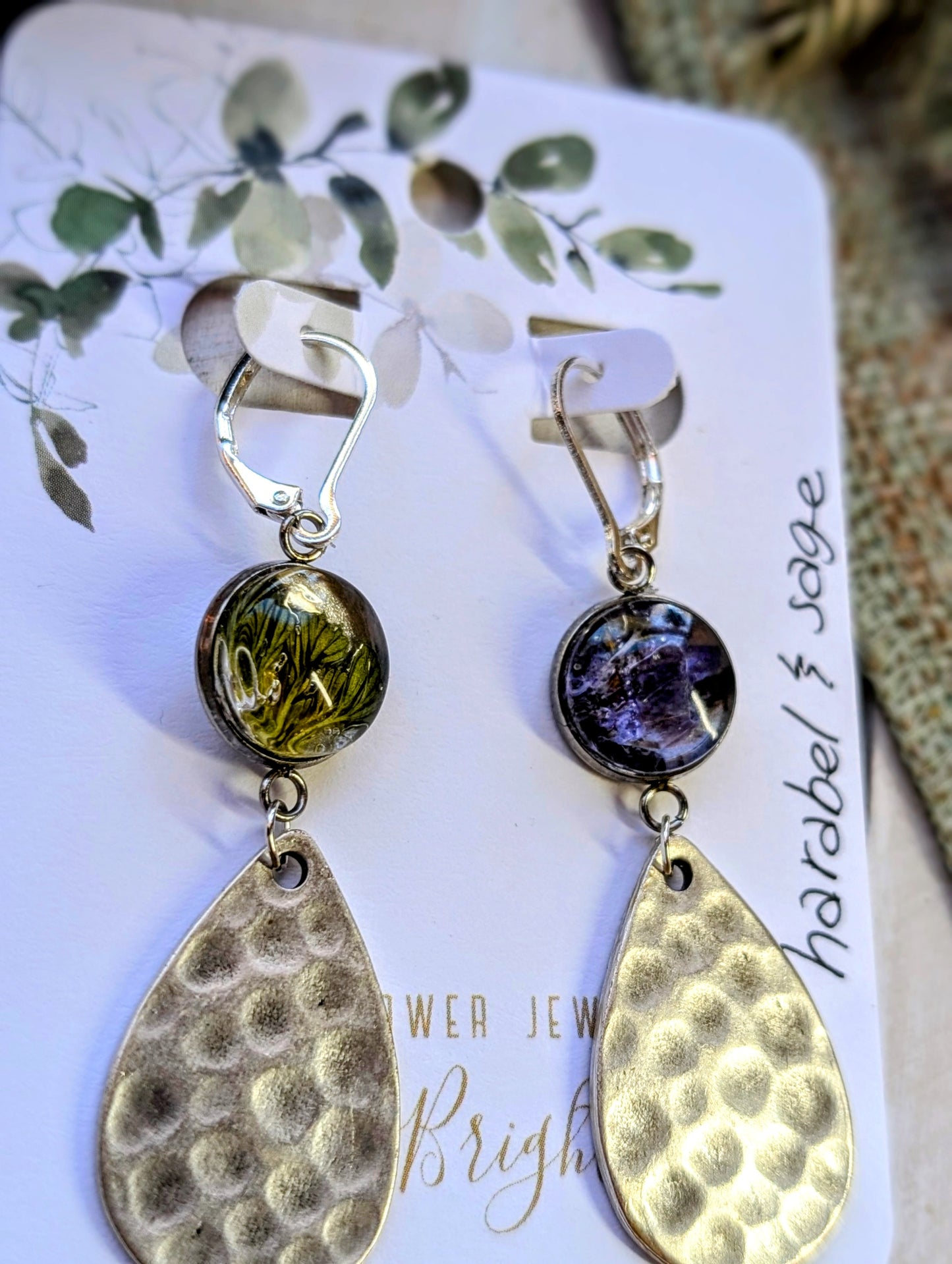 Harabel and Sage Magical Pressed Flower Wildflower Earrings with Sterling Silver