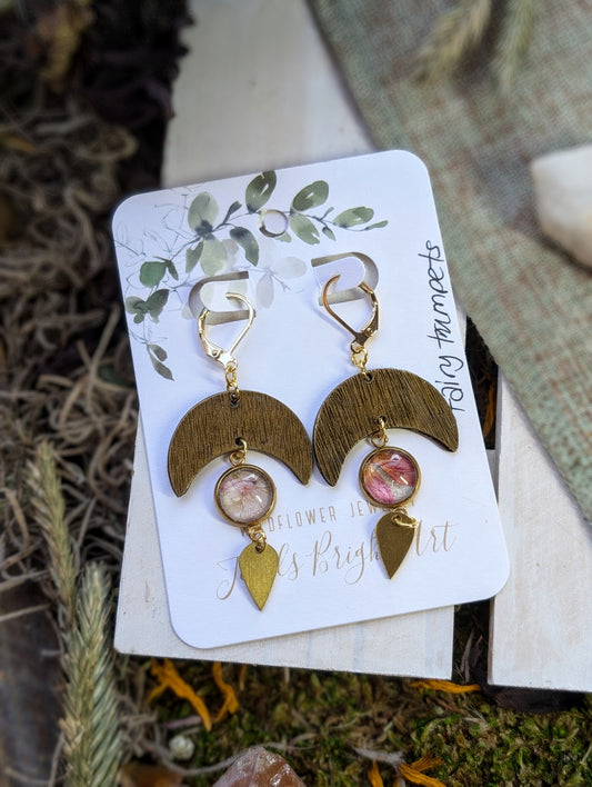 Fairy Trumpets Magical Pressed Flower Wildflower Earrings with 14K Gold