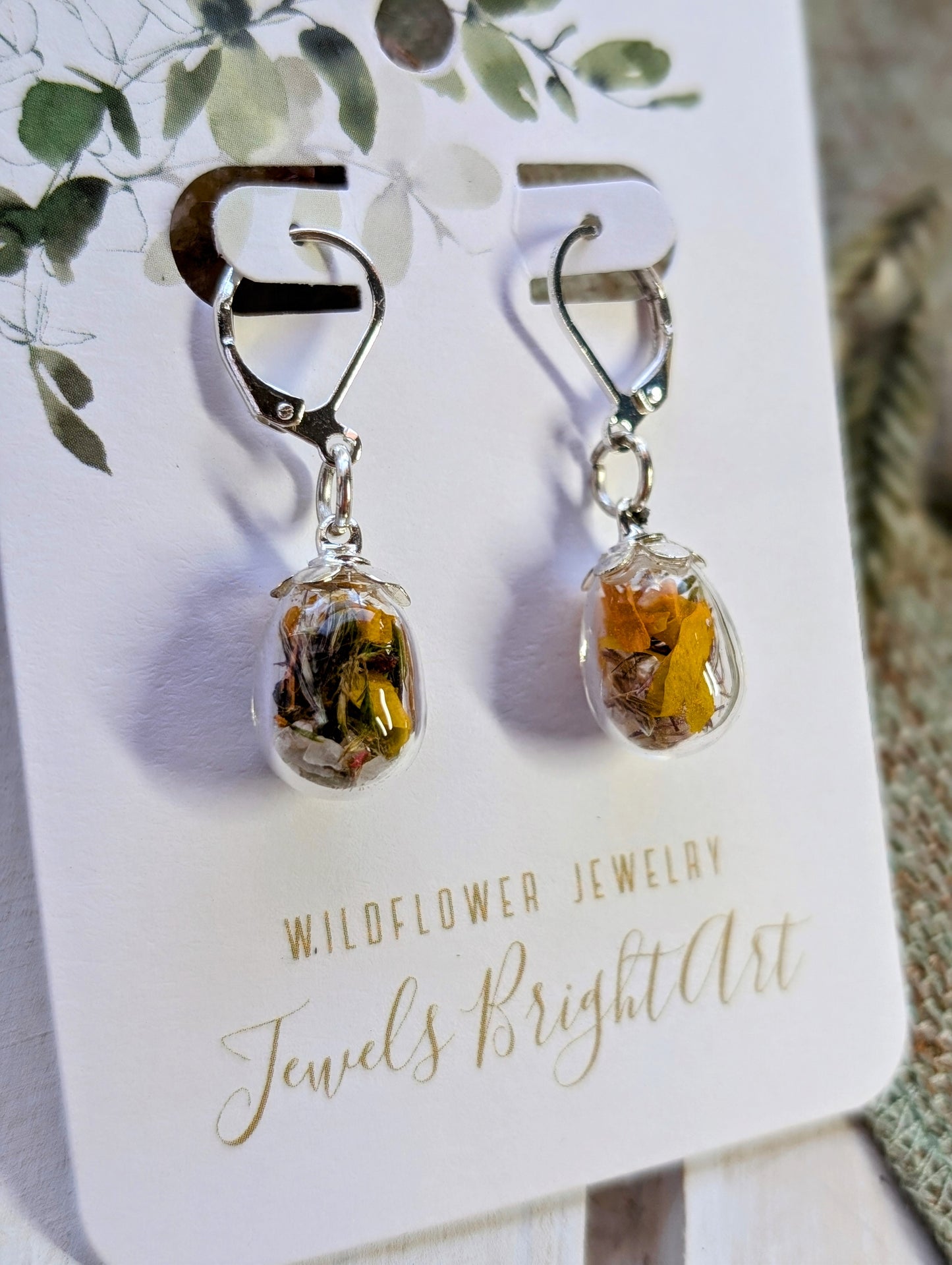 Unique Handcrafted Floral Earrings with Wildflowers and Quartz