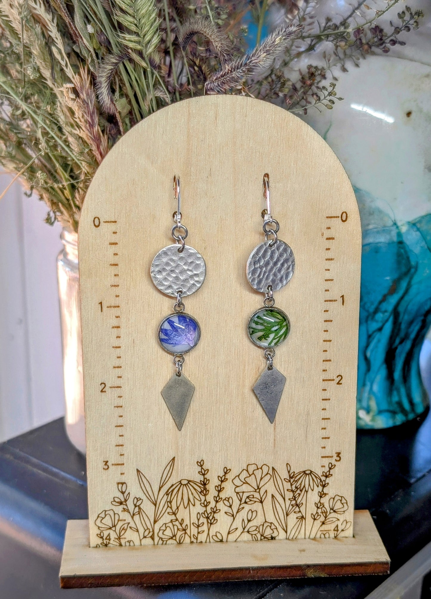 Cornflower Magical Pressed Flower Wildflower Earrings with Sterling Silver